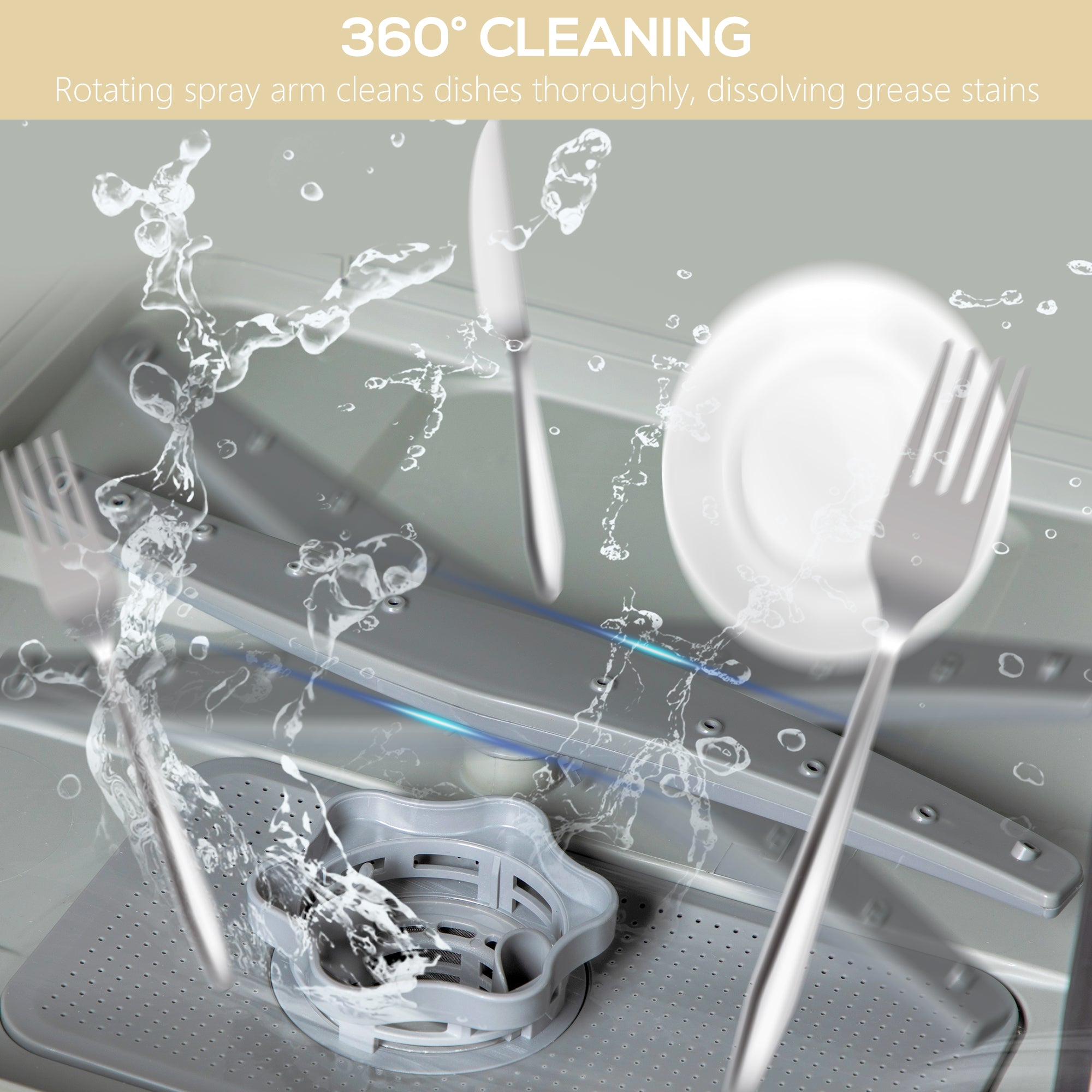 Countertop Dishwasher, Portable Mini Dishwasher with 4 Place Settings, 5 Washing Programs, Air-Dry Function, Built-in 6L Water Tank for Apartments and RVs, White and Black