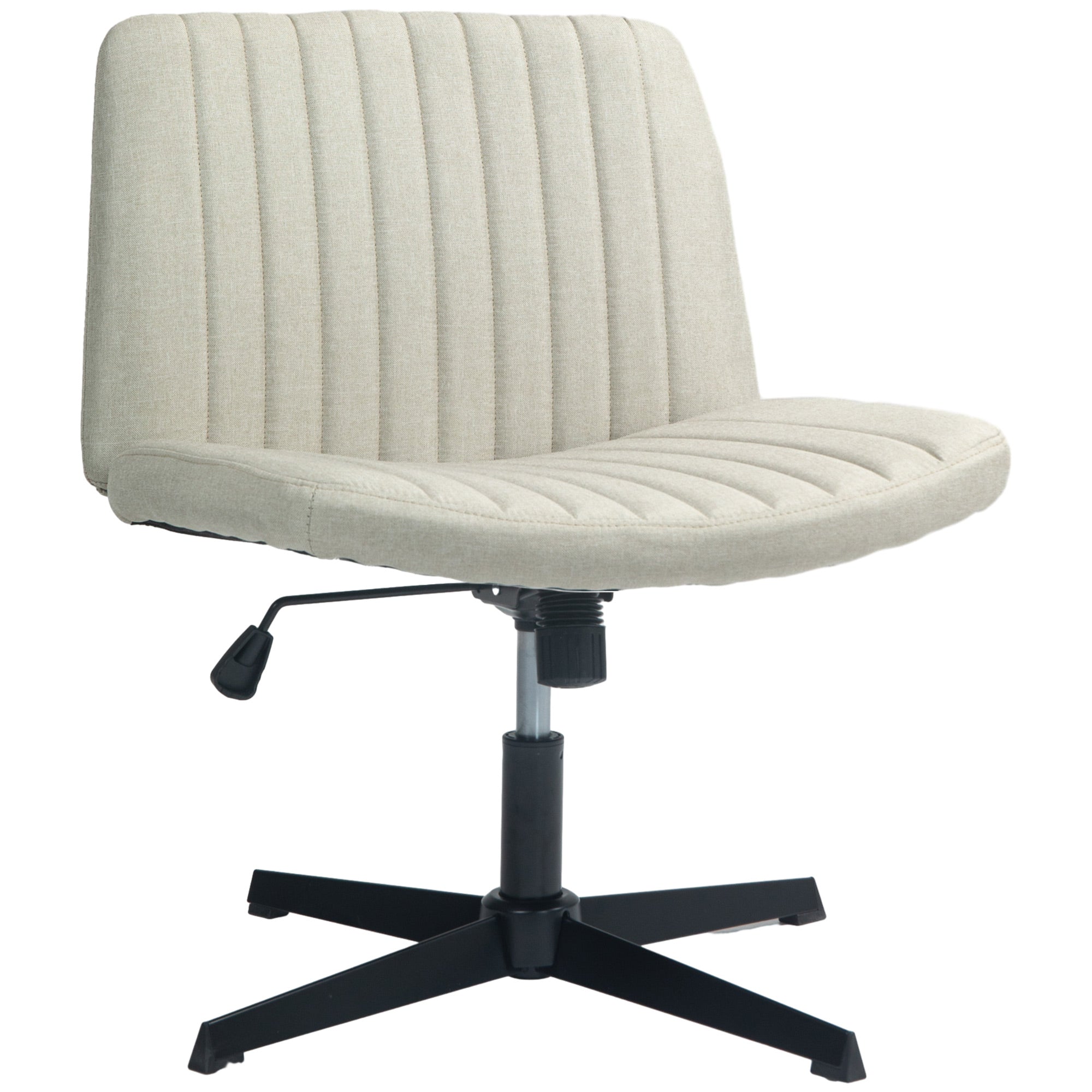 Wide Armless Office Chair, Fabric Computer Desk Chair, Task Vanity Chair with Adjustable Height, Beige