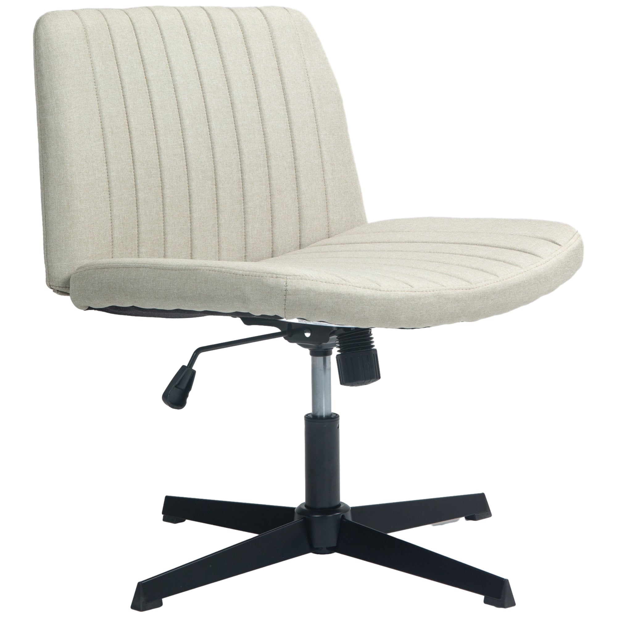 Wide Armless Office Chair, Fabric Computer Desk Chair, Task Vanity Chair with Adjustable Height, Beige