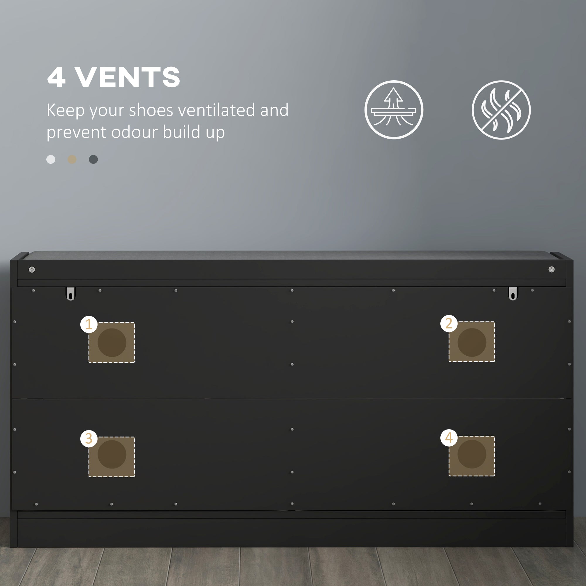 Shoe Bench, Entryway Bench with 2 Flip Drawers, Seating Cushion, and 2 Vents for 8 Pairs of Shoes for Hallway, Black