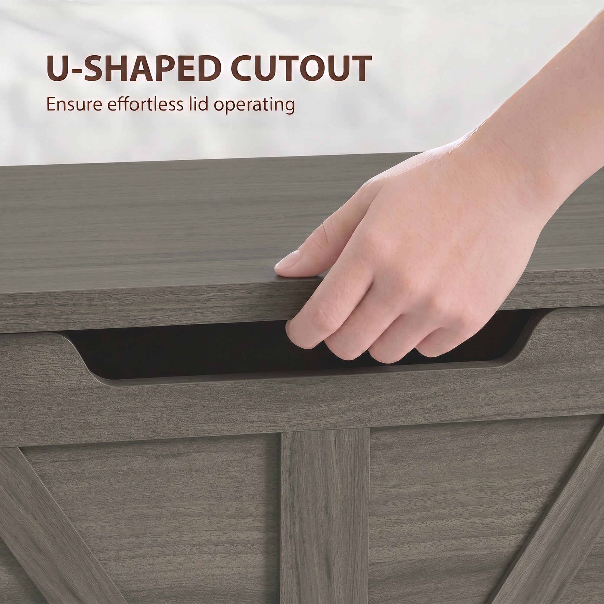 100L Storage Chest, Shoe Storage Trunk Bench Box with Safety Hinge and U-shaped Cut-out Pull, Blanket Box Ottoman for Bedroom, Living Room, Entryway, 80 x 40 x 45 cm, Dark Grey Wood-Effect