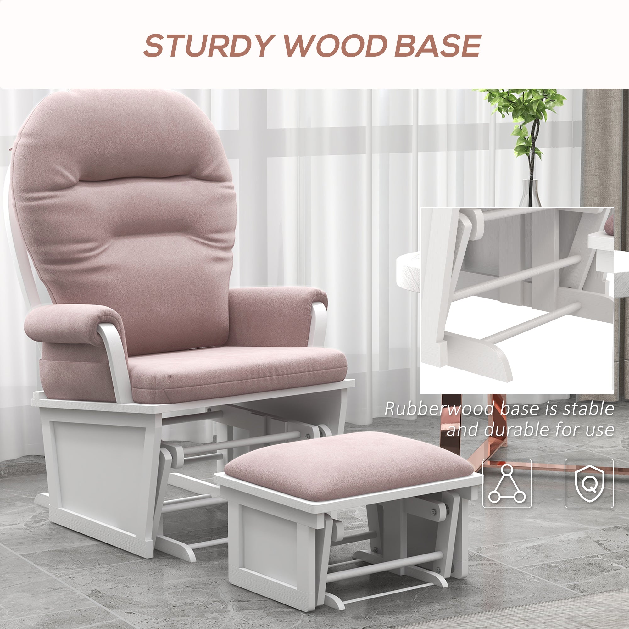 Rocking Chair Set with Ottoman Nursery Glider Rocker with Footrest Padded Cushion Seating Pink