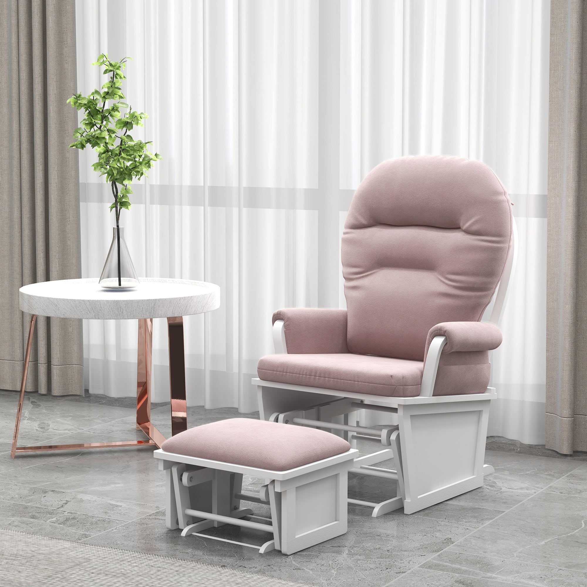 Rocking Chair Set with Ottoman Nursery Glider Rocker with Footrest Padded Cushion Seating Pink