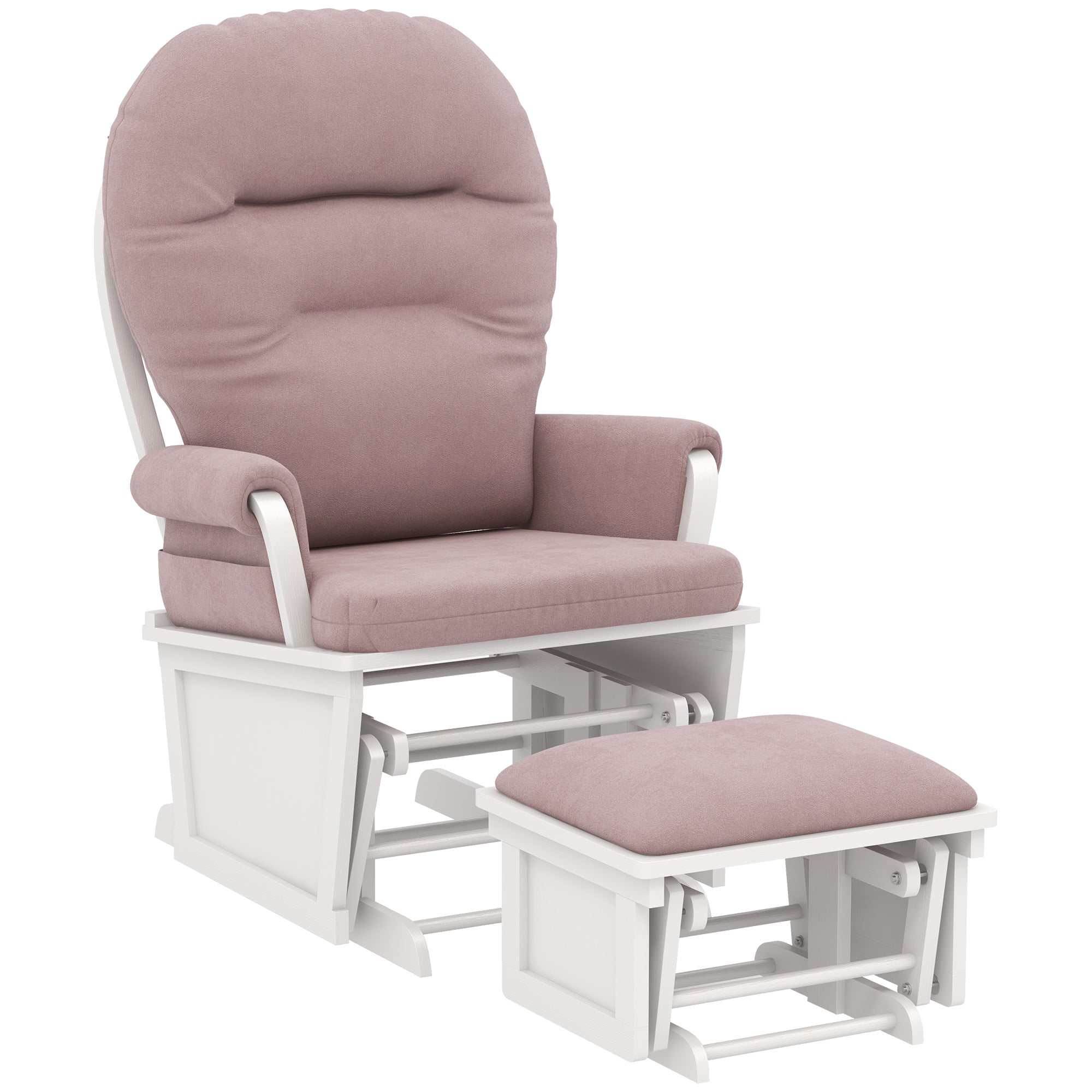 Rocking Chair Set with Ottoman Nursery Glider Rocker with Footrest Padded Cushion Seating Pink