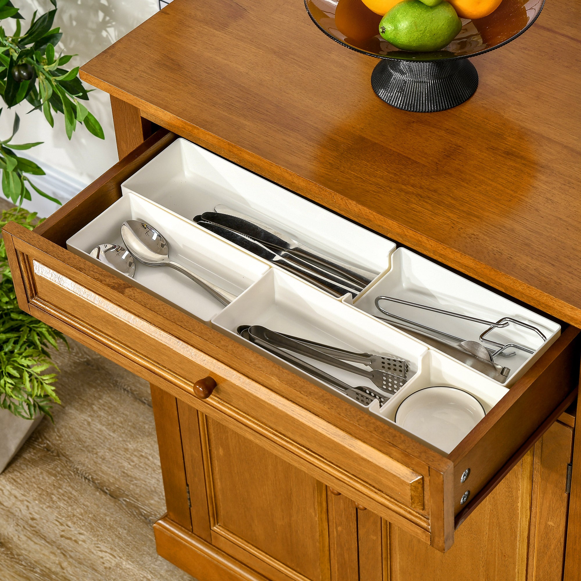 Modern Kitchen Island on Wheels Rolling Cart with Drawer Storage Cabinet and 2 Towel Racks Brown