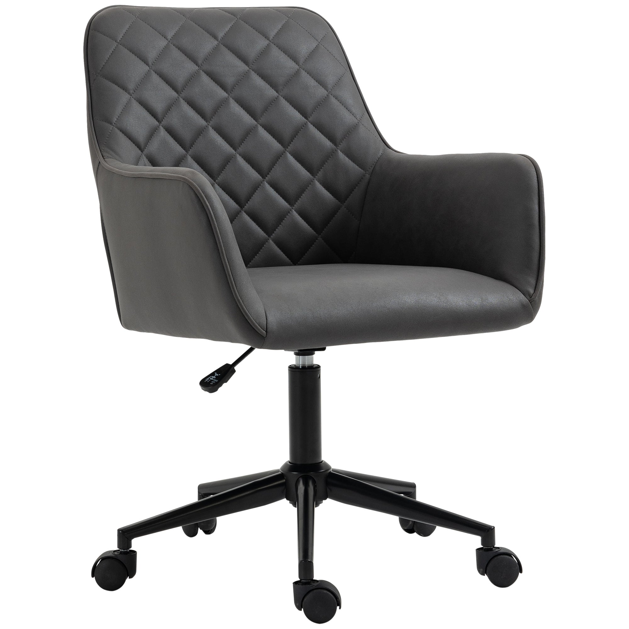 Vinsetto Office Desk Chair, Leather-Feel Fabric Computer Swivel Chair with Rolling Wheels and Adjustable Height for Home, Grey