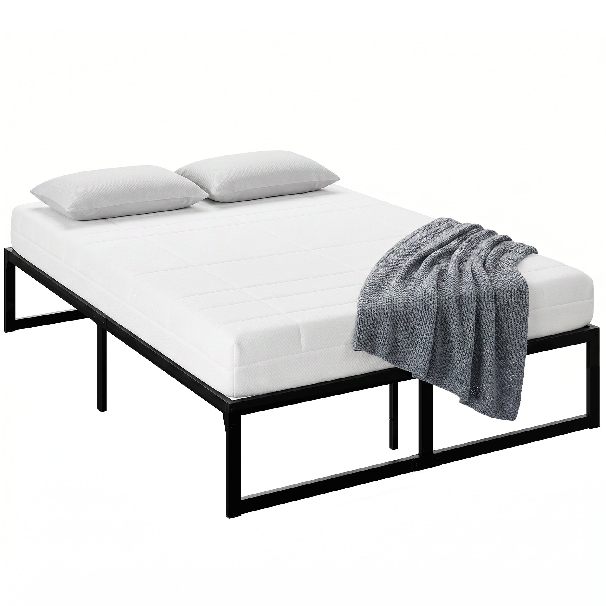 4ft6 Double Bed Frame with Underbed Storage, 32.5 cm Height, Metal Platform Bed Frame with Steel Slat Support, Noise-Free, Easy Assembly, Black