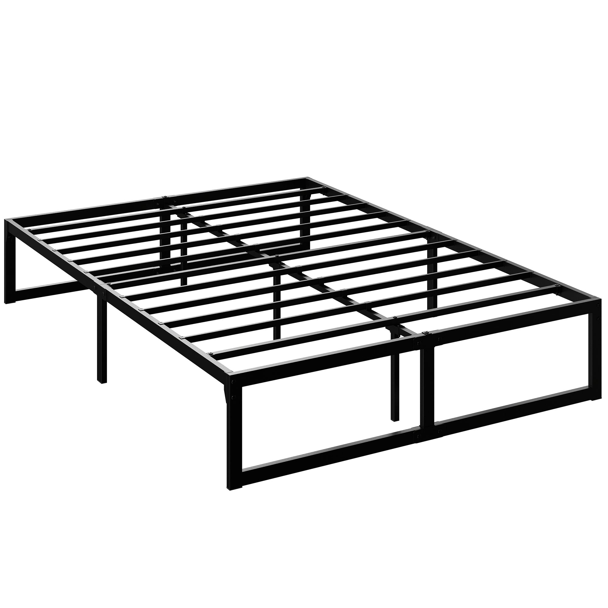 4ft6 Double Bed Frame with Underbed Storage, 32.5 cm Height, Metal Platform Bed Frame with Steel Slat Support, Noise-Free, Easy Assembly, Black
