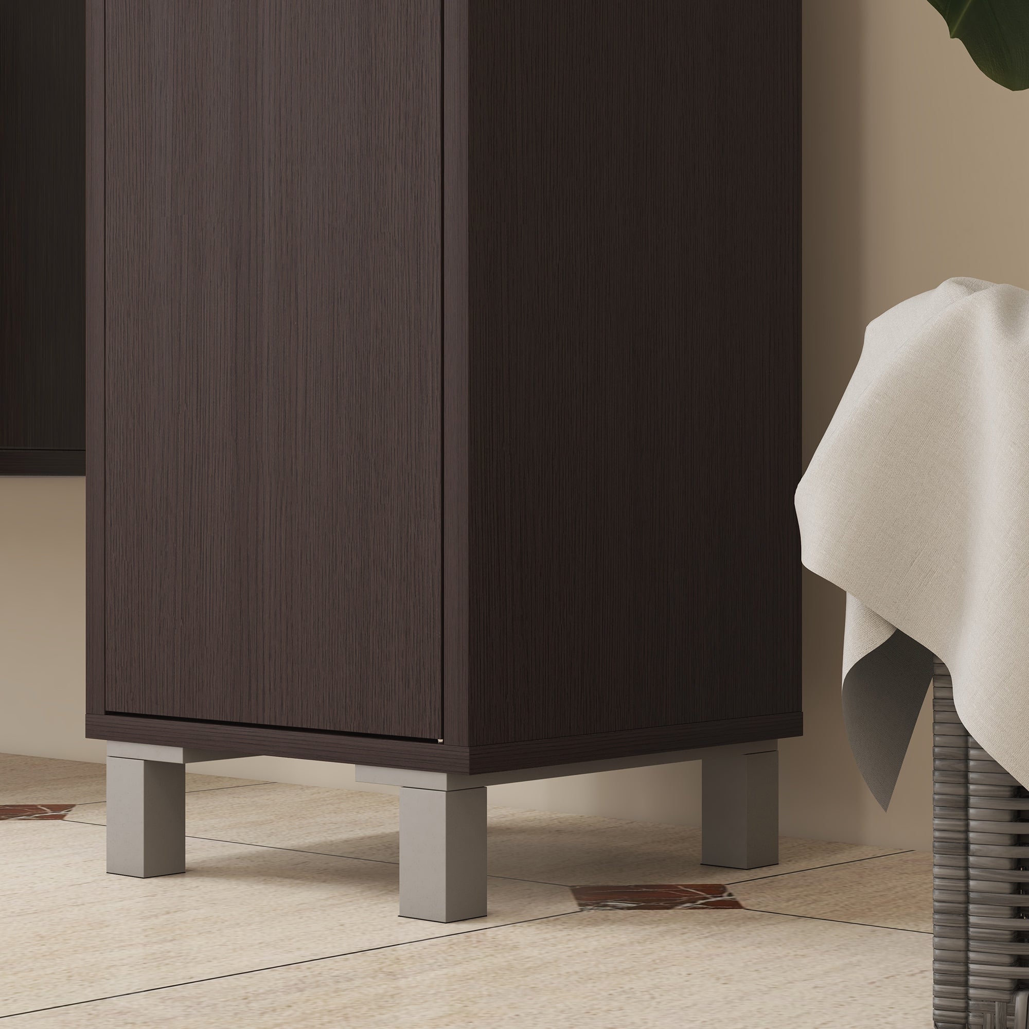 kleankin Tall Bathroom Cabinet w/ Mirror, Narrow Bathroom Storage Cabinet, Slim Linen Tower w/ Doors & Adjustable Shelves, Coffee