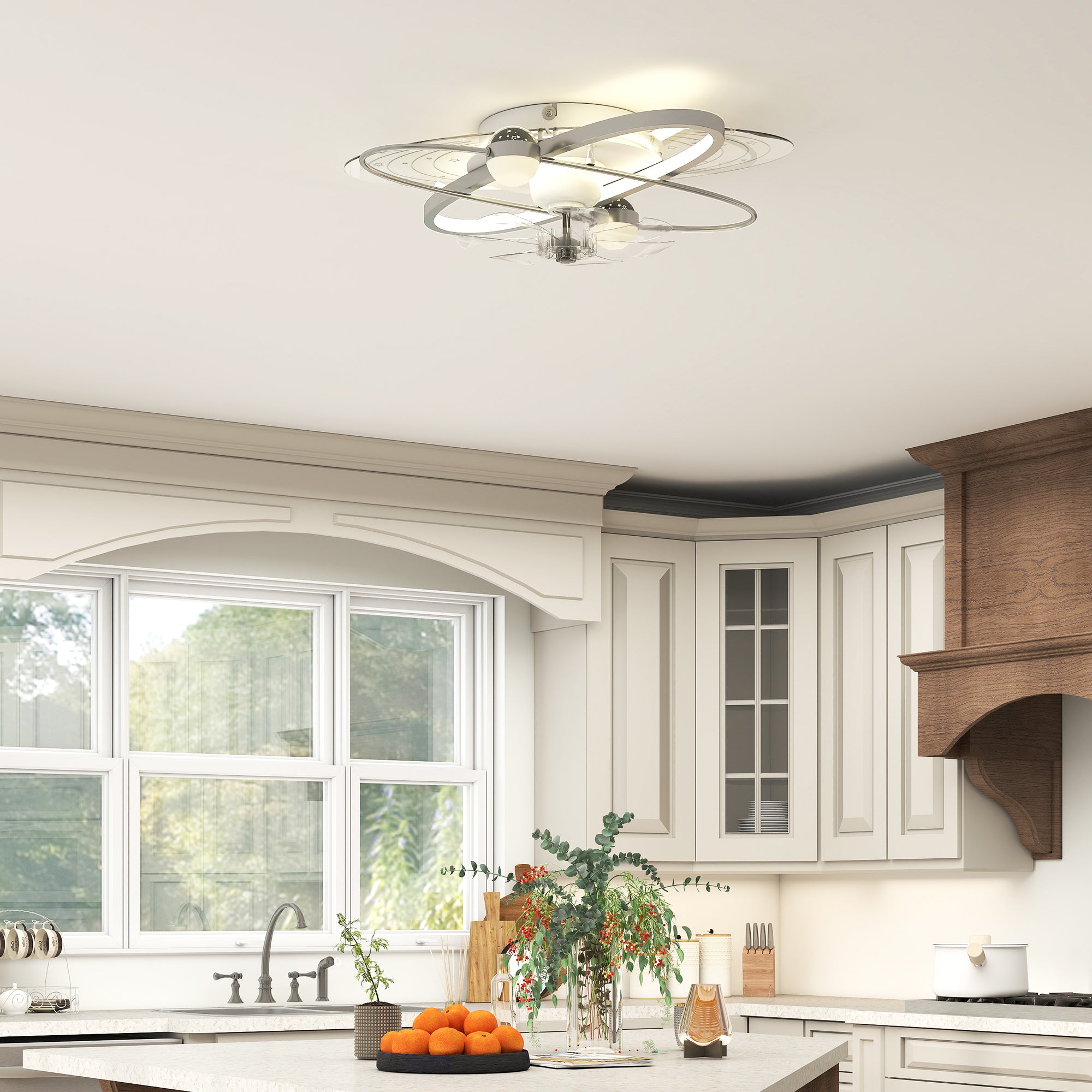 Ceiling Fans with Lights and Remote & App Control, 62 cm Modern LED Ceiling Fan Light with 3 Colour Temperatures, 6 Speed, Timer, Dimmable, Quiet Reversible DC Motor, for Bedroom, Silver Tone