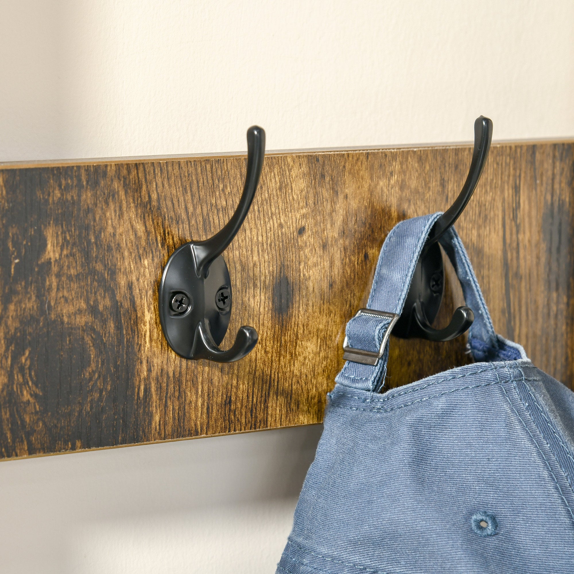 Coat Rack Stand, Free Standing Hall Tree, Coat Stand with Hooks, Bench and Shoe Rack, 100cm x 38.5cm x 185.5cm, Industrial Style, Rustic Brown and Black