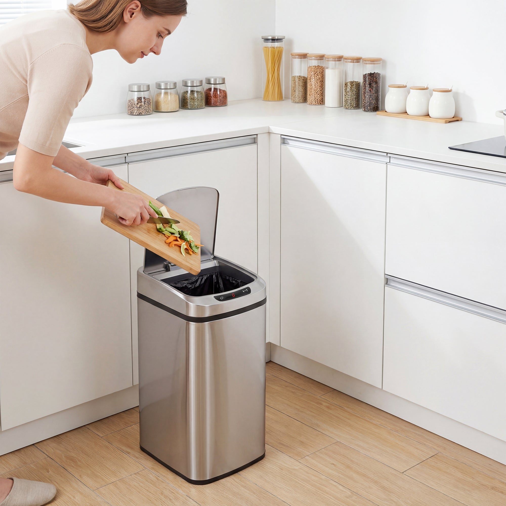 12L Sensor Bin, Automatic Touchless Motion Sensor Kitchen Bin, Compact Trash Can with Fingerprint Resistant Stainless Steel for Hygienic Gyms, Home Office Use, Silver Tone
