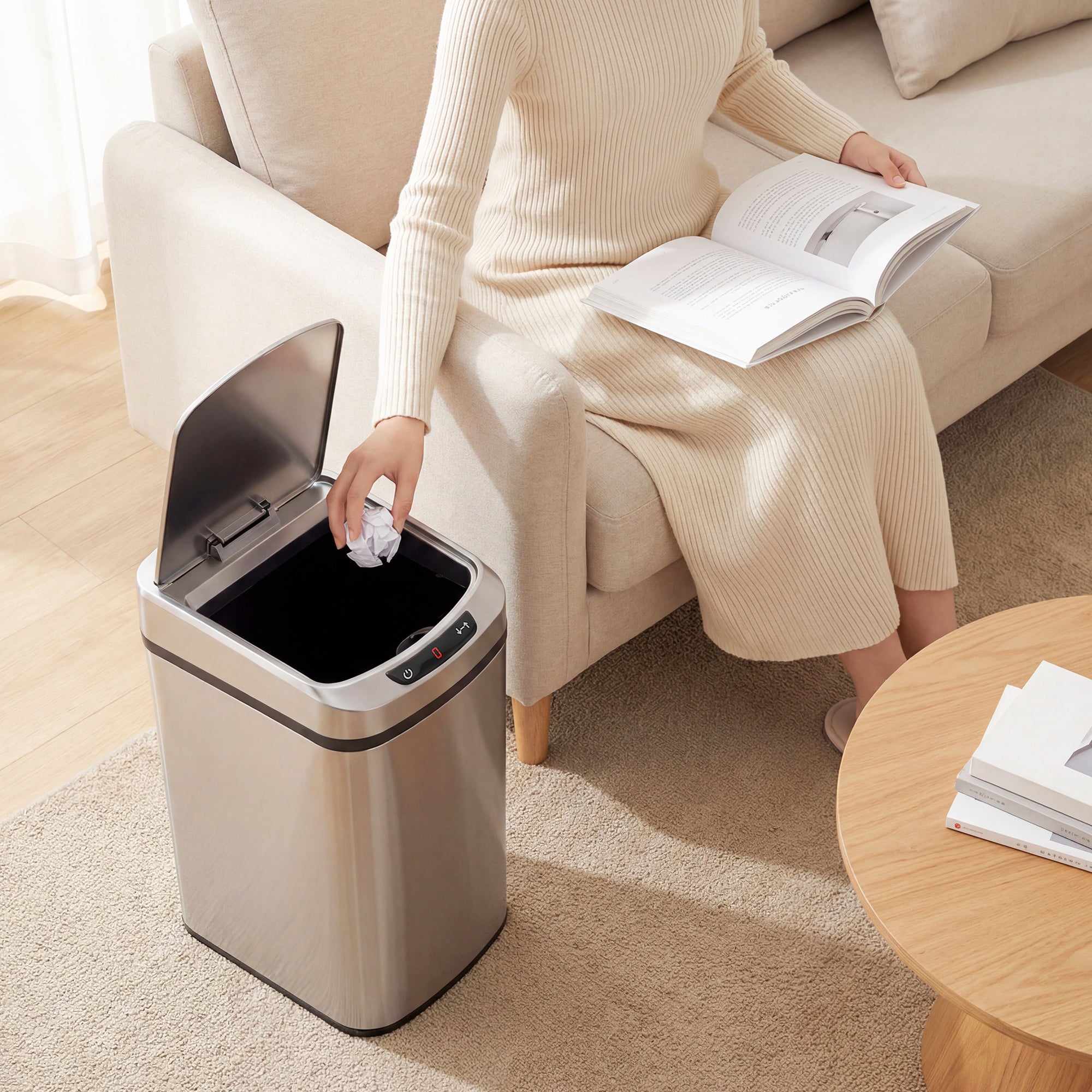 12L Sensor Bin, Automatic Touchless Motion Sensor Kitchen Bin, Compact Trash Can with Fingerprint Resistant Stainless Steel for Hygienic Gyms, Home Office Use, Silver Tone