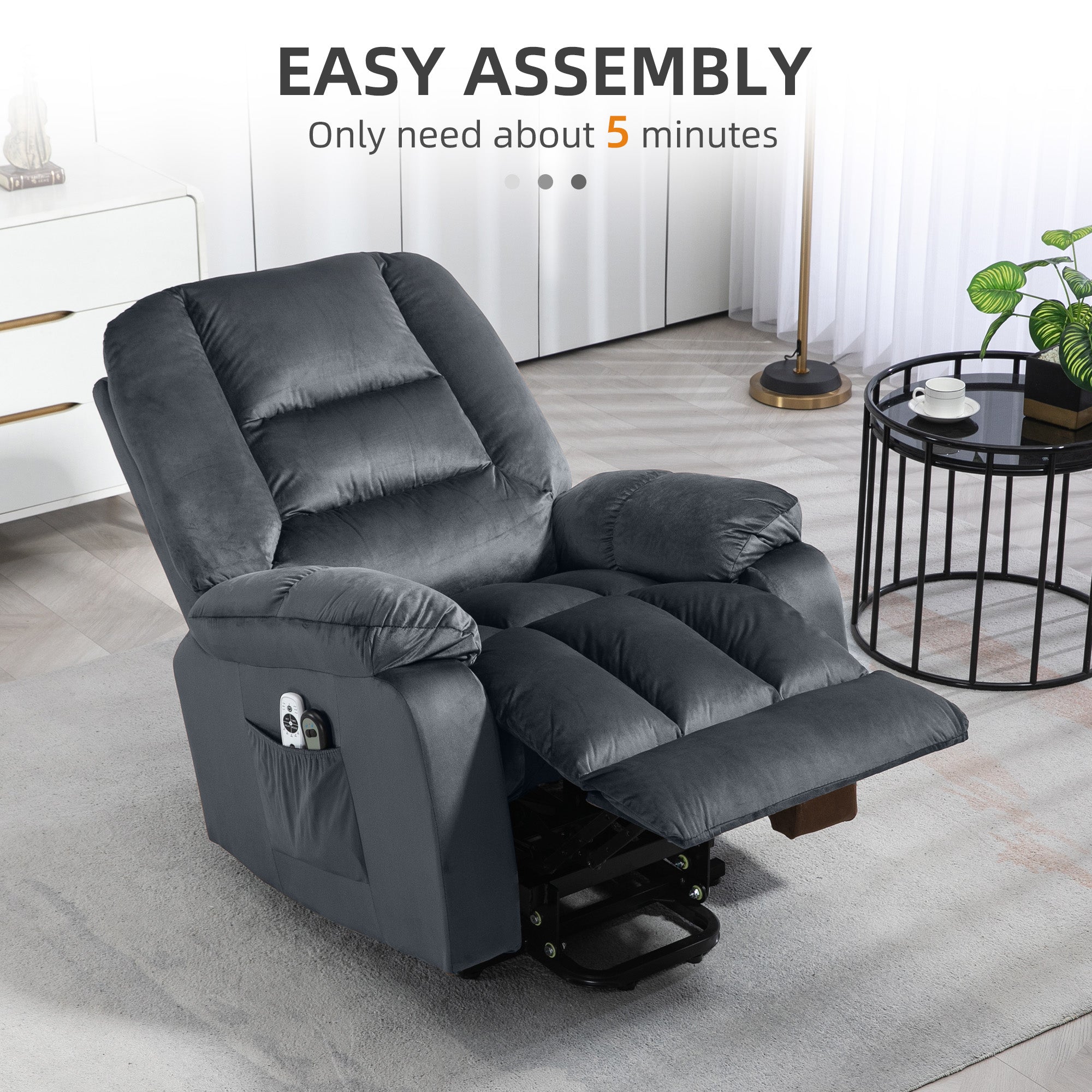 Vibration Massage Lift Recliner Chair with Heat Side Pockets Quick Assembly Gray