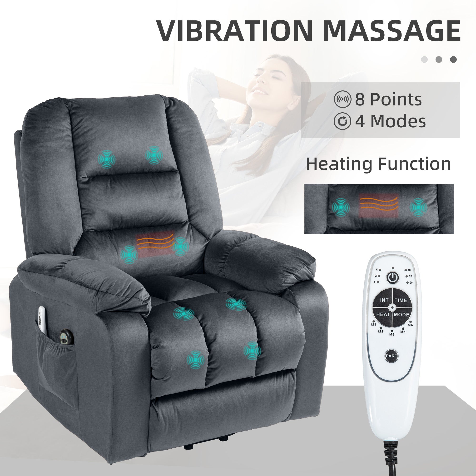 Vibration Massage Lift Recliner Chair with Heat Side Pockets Quick Assembly Gray