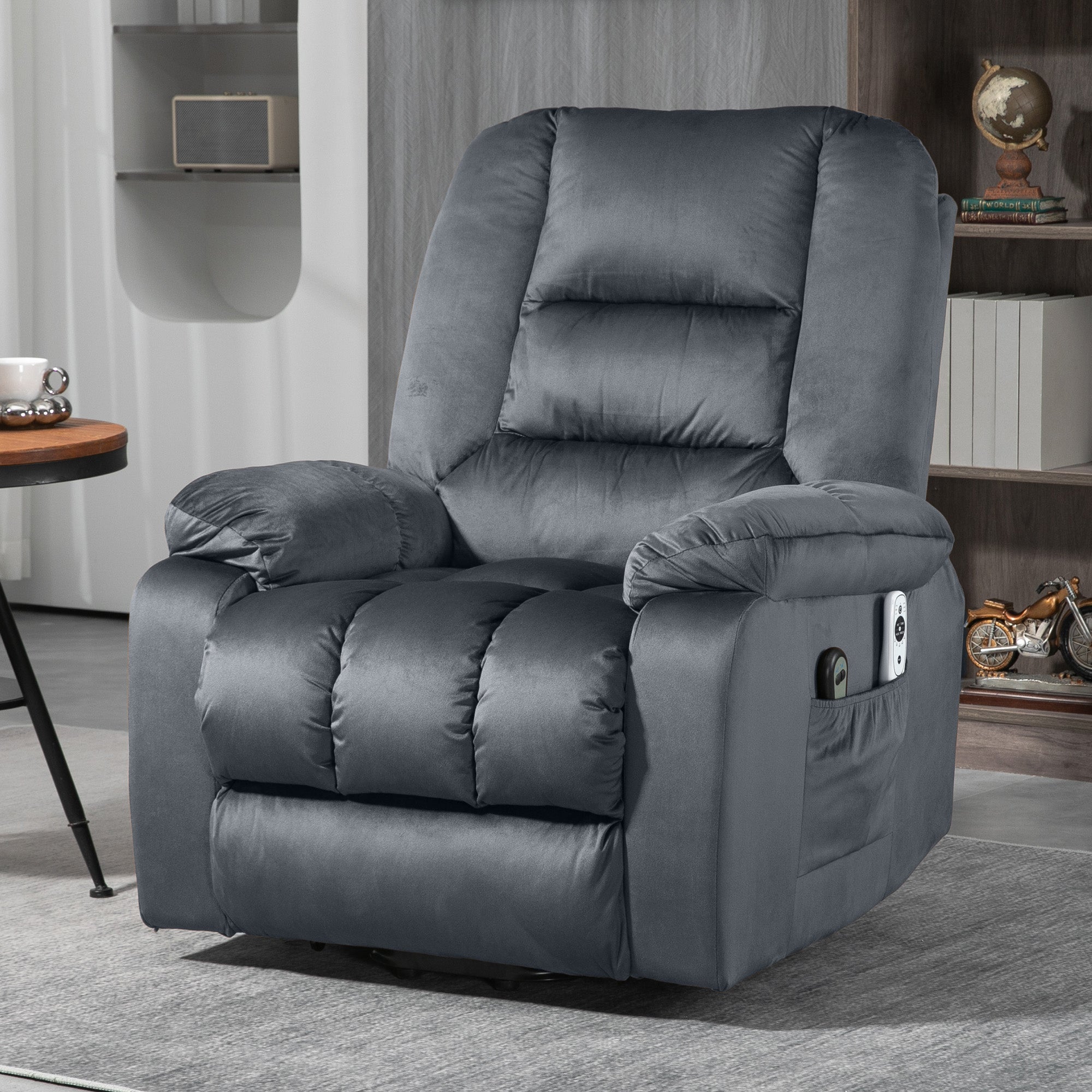 Vibration Massage Lift Recliner Chair with Heat Side Pockets Quick Assembly Gray