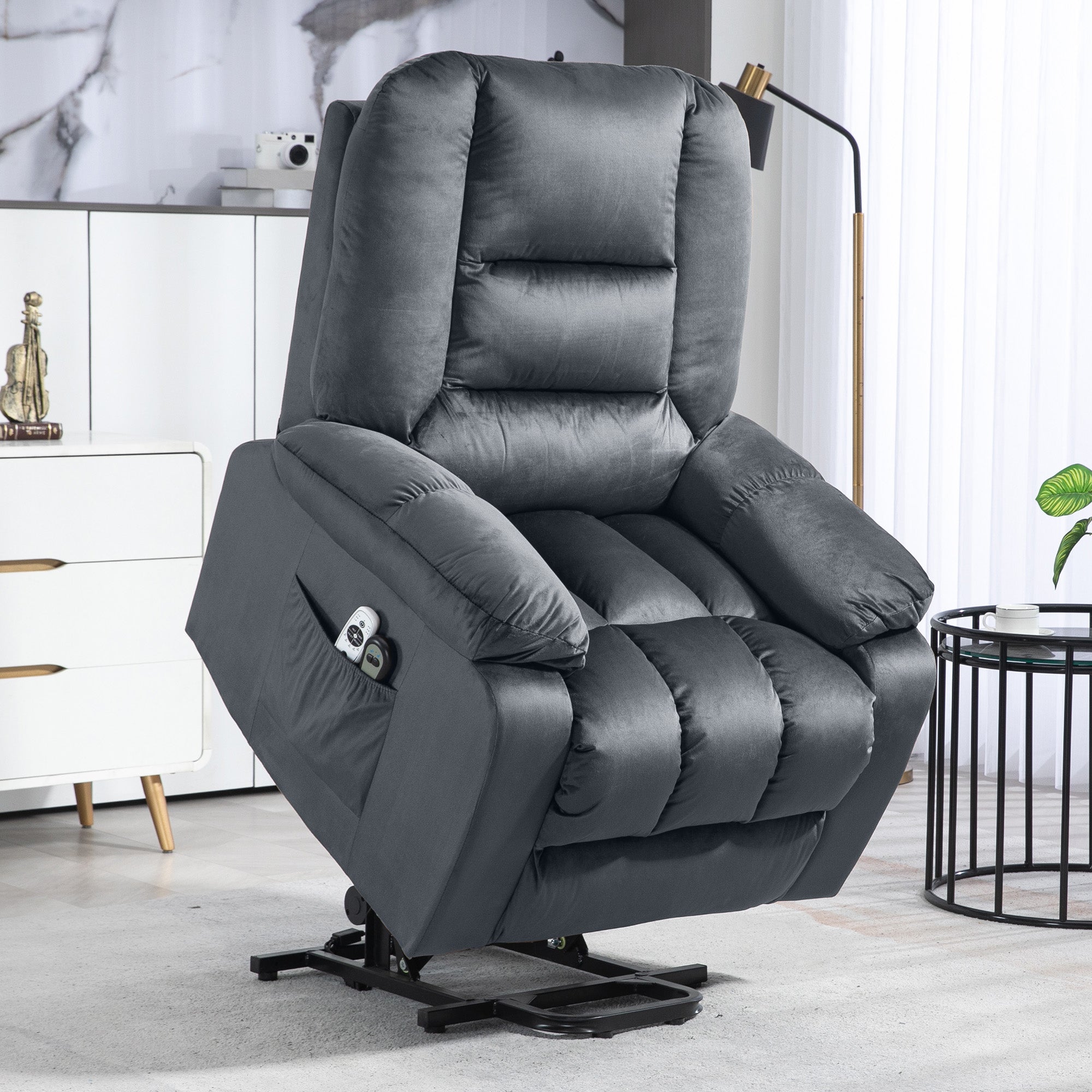 Vibration Massage Lift Recliner Chair with Heat Side Pockets Quick Assembly Gray