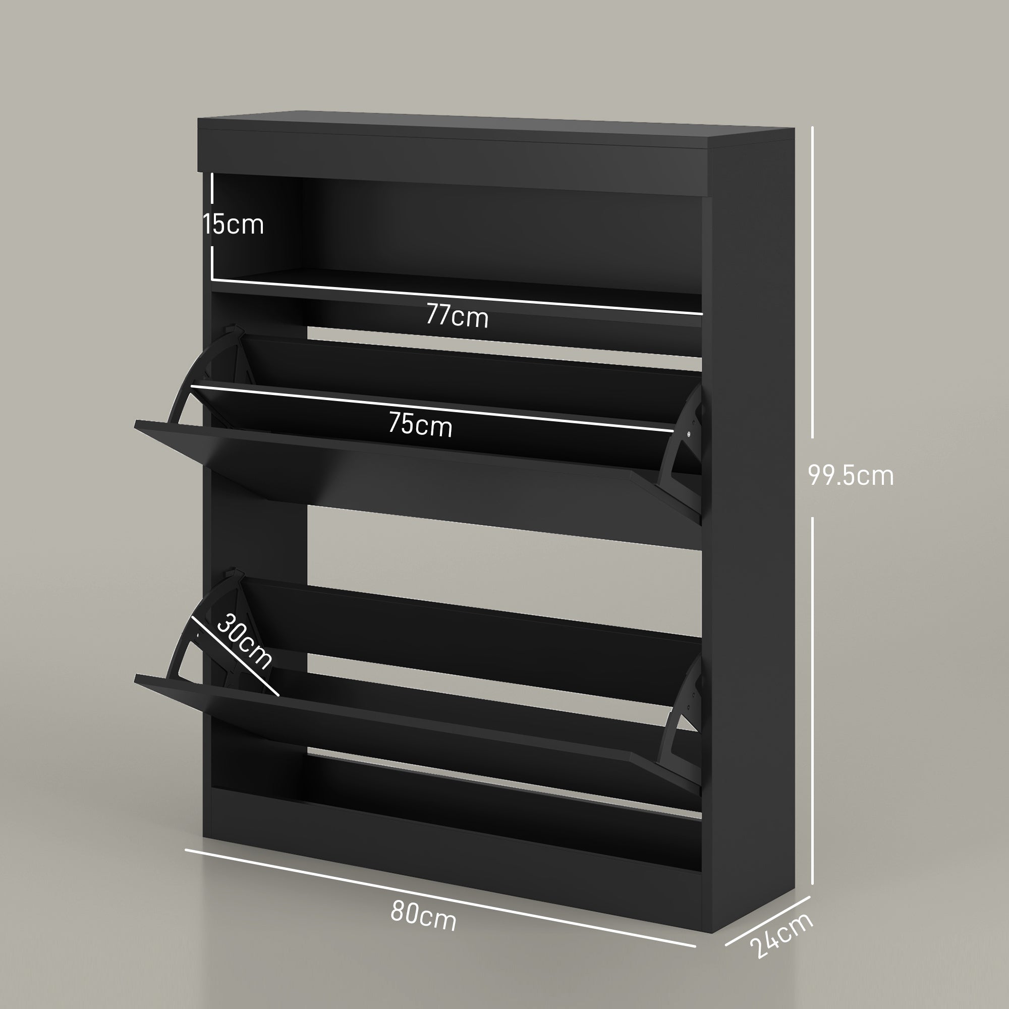 HOMCOM Narrow Shoe Cabinet, Wall Mounted or Freestanding Shoe Storage Cabinet with 2 Flip Drawers and Open Shelf for 12-16 Pairs of Shoes for Entryway, High Gloss Black