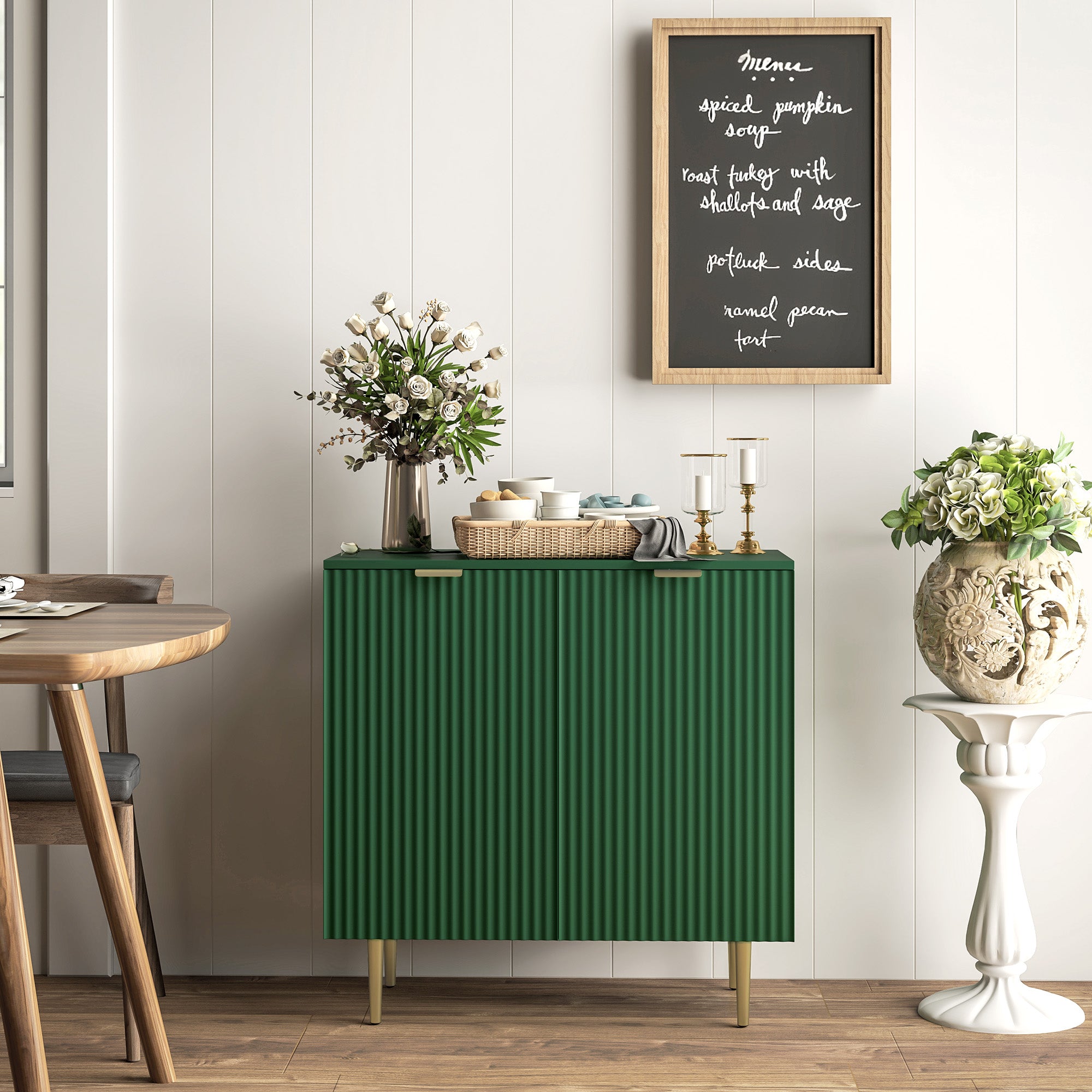 HOMCOM Sideboard Buffet Cabinet, Modern Kitchen Storage Cabinet with 2 Doors and Adjustable Shelves, Pantry Cabinet with Metal Legs for Hallway, Green