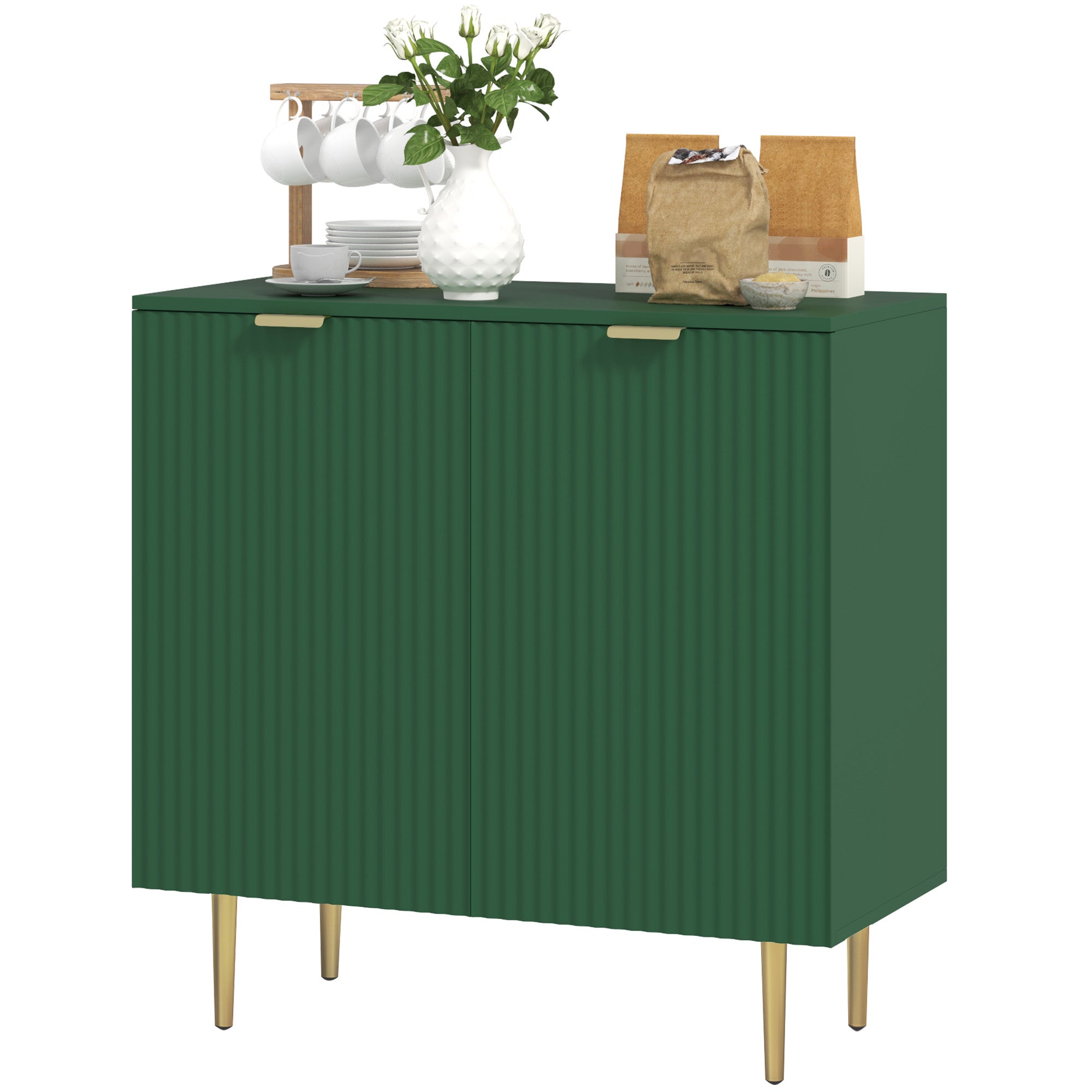 HOMCOM Sideboard Buffet Cabinet, Modern Kitchen Storage Cabinet with 2 Doors and Adjustable Shelves, Pantry Cabinet with Metal Legs for Hallway, Green