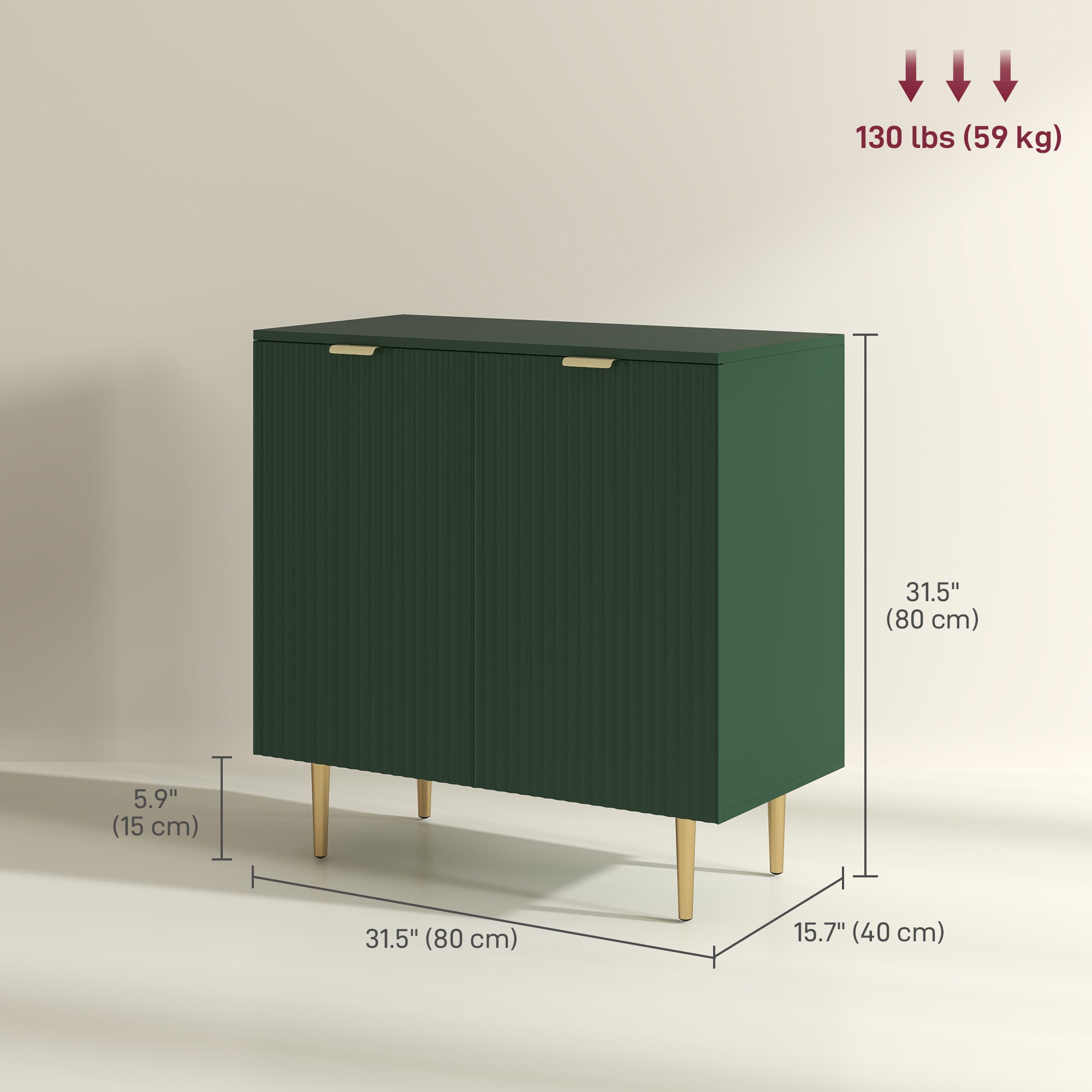 HOMCOM Sideboard Buffet Cabinet, Modern Kitchen Storage Cabinet with 2 Doors and Adjustable Shelves, Pantry Cabinet with Metal Legs for Hallway, Green