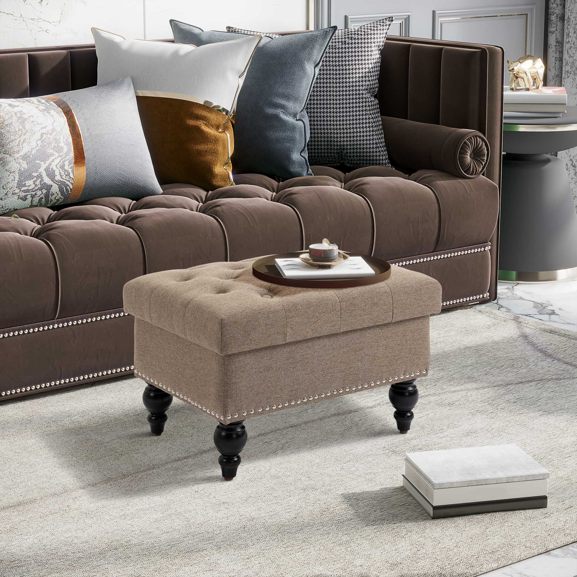 Ottoman with Storage for Living Room 25" Storage Ottoman with Removable Lid Brown