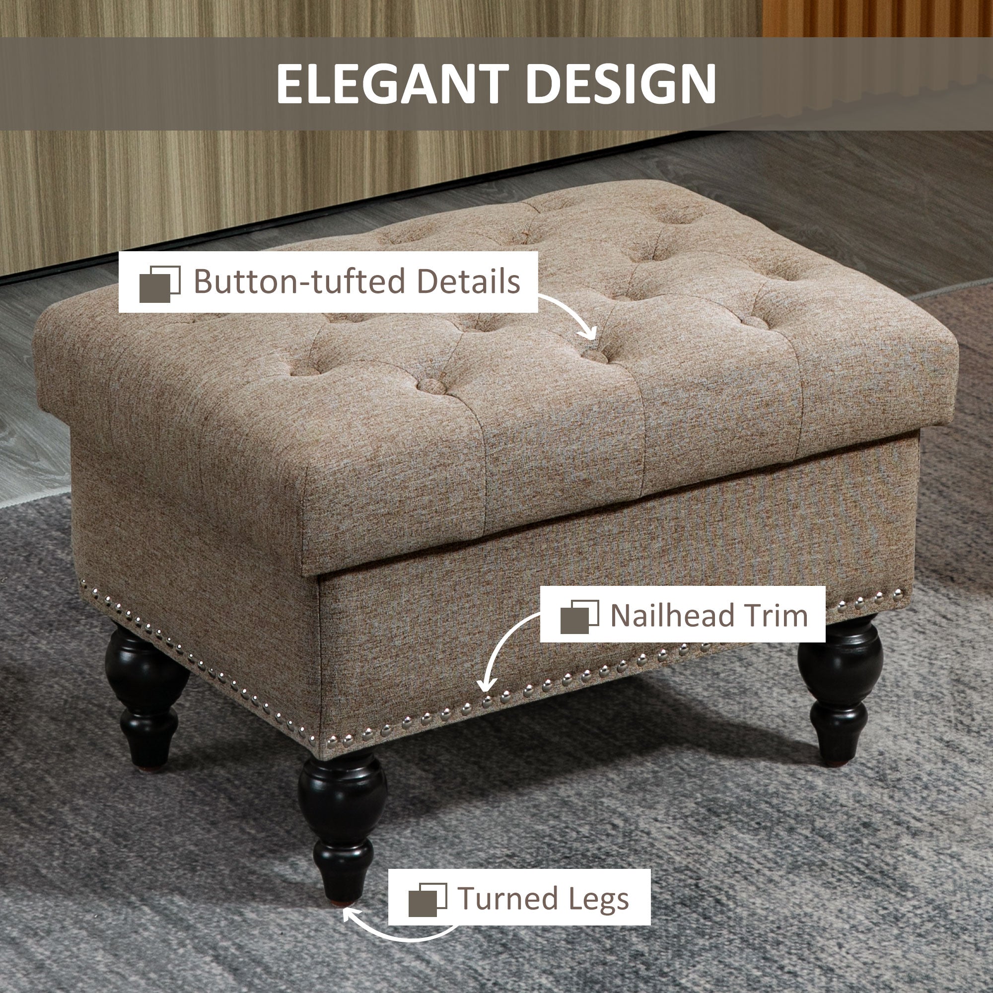 Ottoman with Storage for Living Room 25" Storage Ottoman with Removable Lid Brown