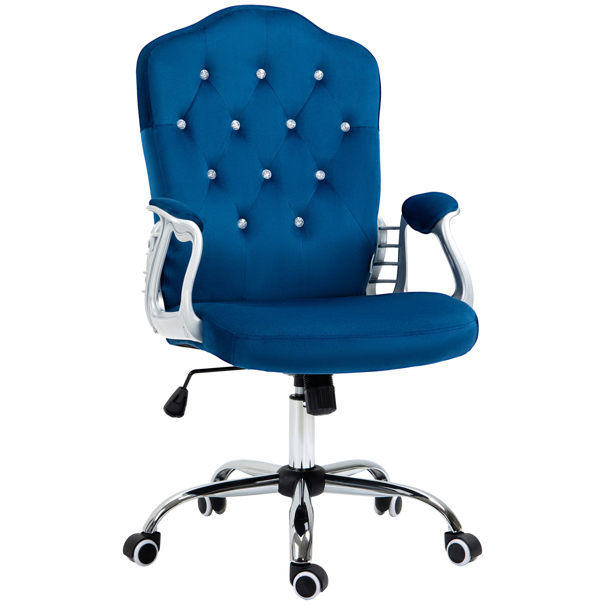 Velvet Office Chair Desk Chair with 360 Degree Swivel Wheels Adjustable Height Tilt Function Blue