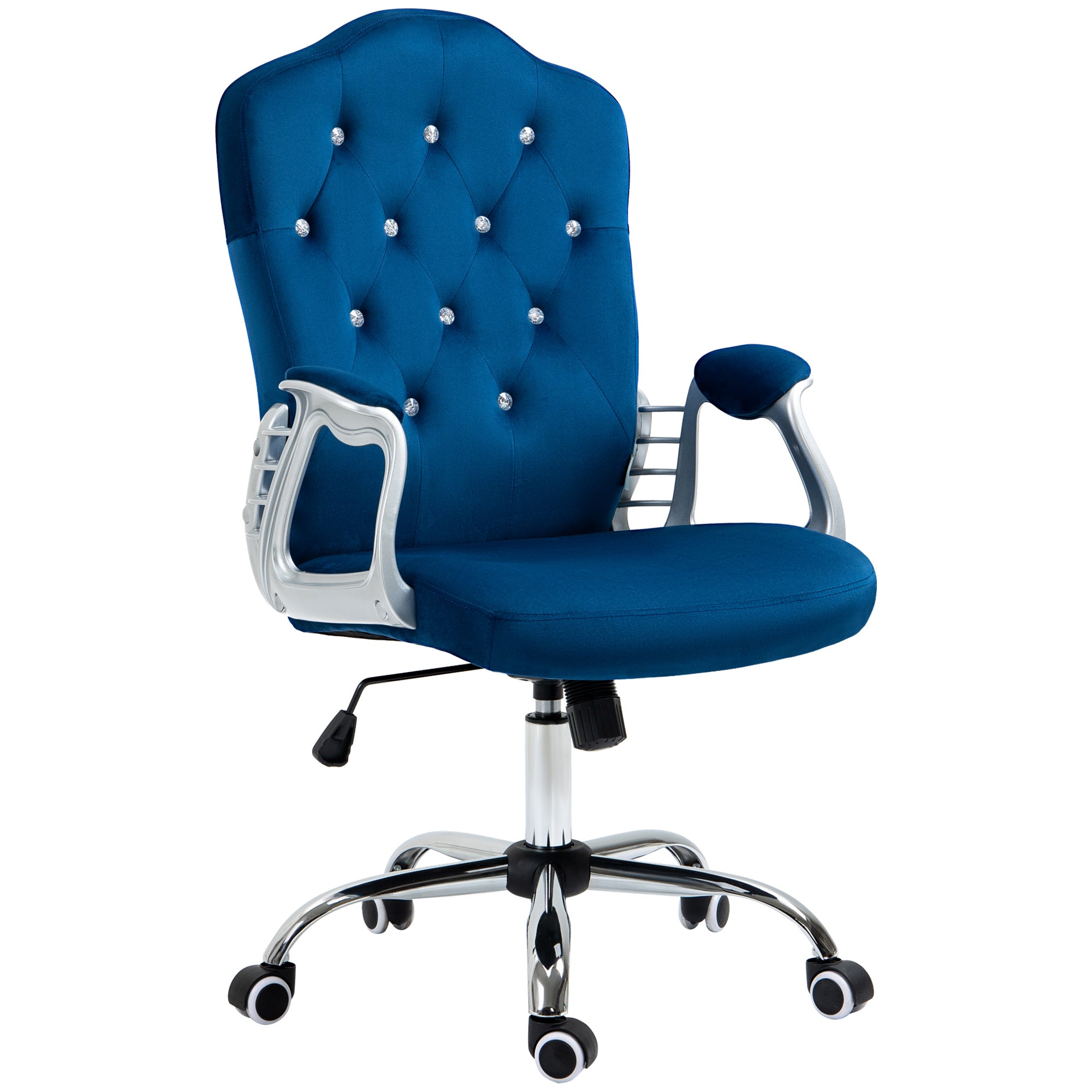 Velvet Office Chair Desk Chair with 360 Degree Swivel Wheels Adjustable Height Tilt Function Blue