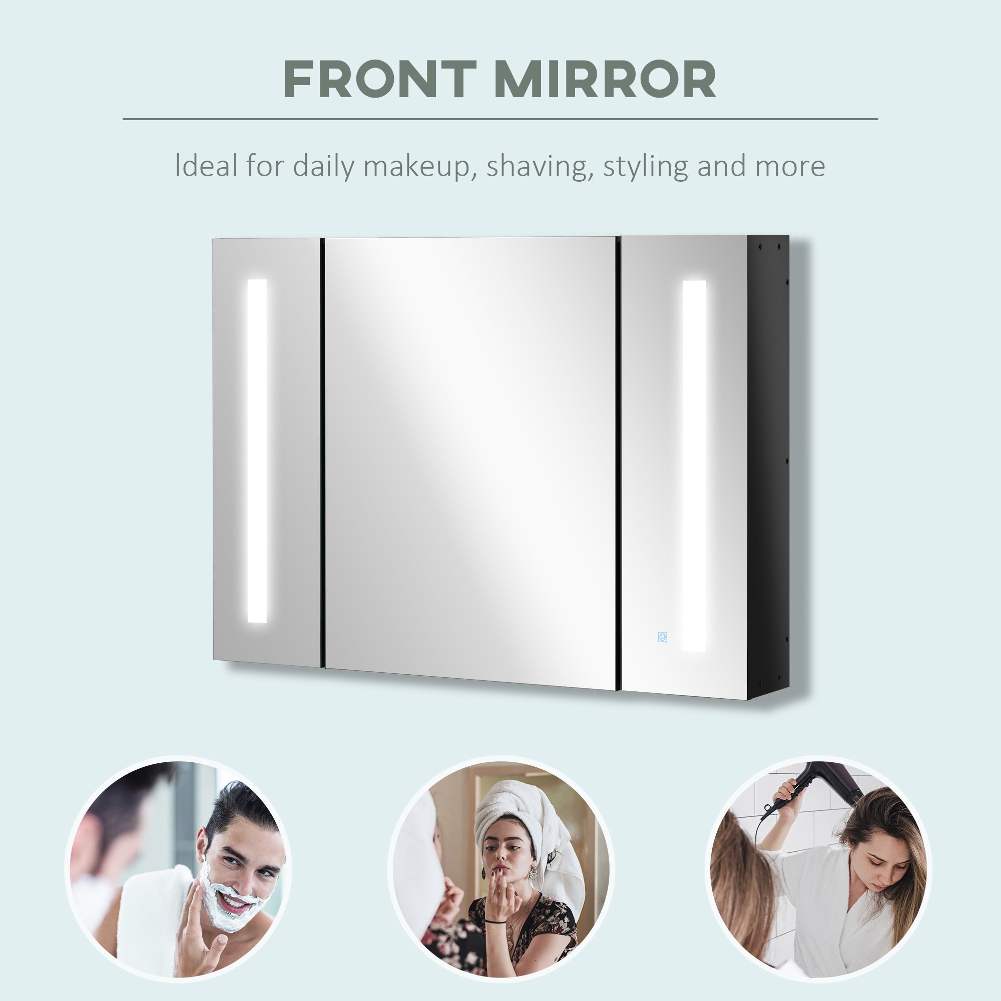 kleankin LED Lighted Medicine Cabinet with Mirror, 35.5"W x 25.5"H Wall Mounted Bathroom Cabinet with 3 Cupboards, Memory Function, USB Charge, High Gloss Black
