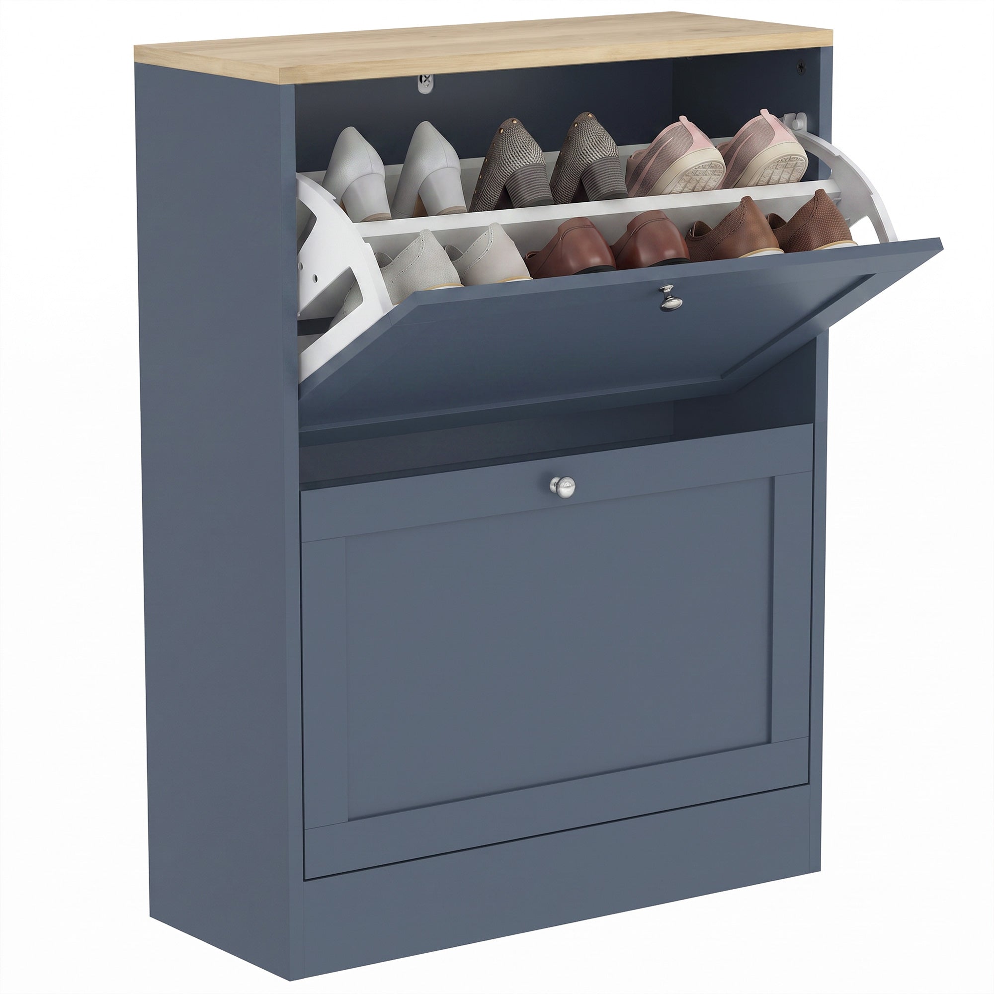 Shoe Storage Cabinet with 2 Flip Drawers, Wooden Freestanding Shoe Organizer with Adjustable Shelves for Entryway, Hallway, Blue