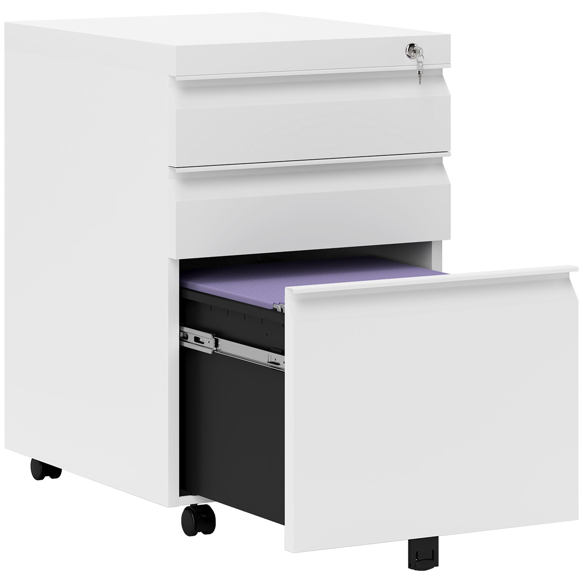 Vinsetto Mobile Vertical File Cabinet Lockable Metal Filling Cabinet with 3 Drawers Anti-tilt Design for Letter A4 Legal Size Fully Assembled Except Casters White