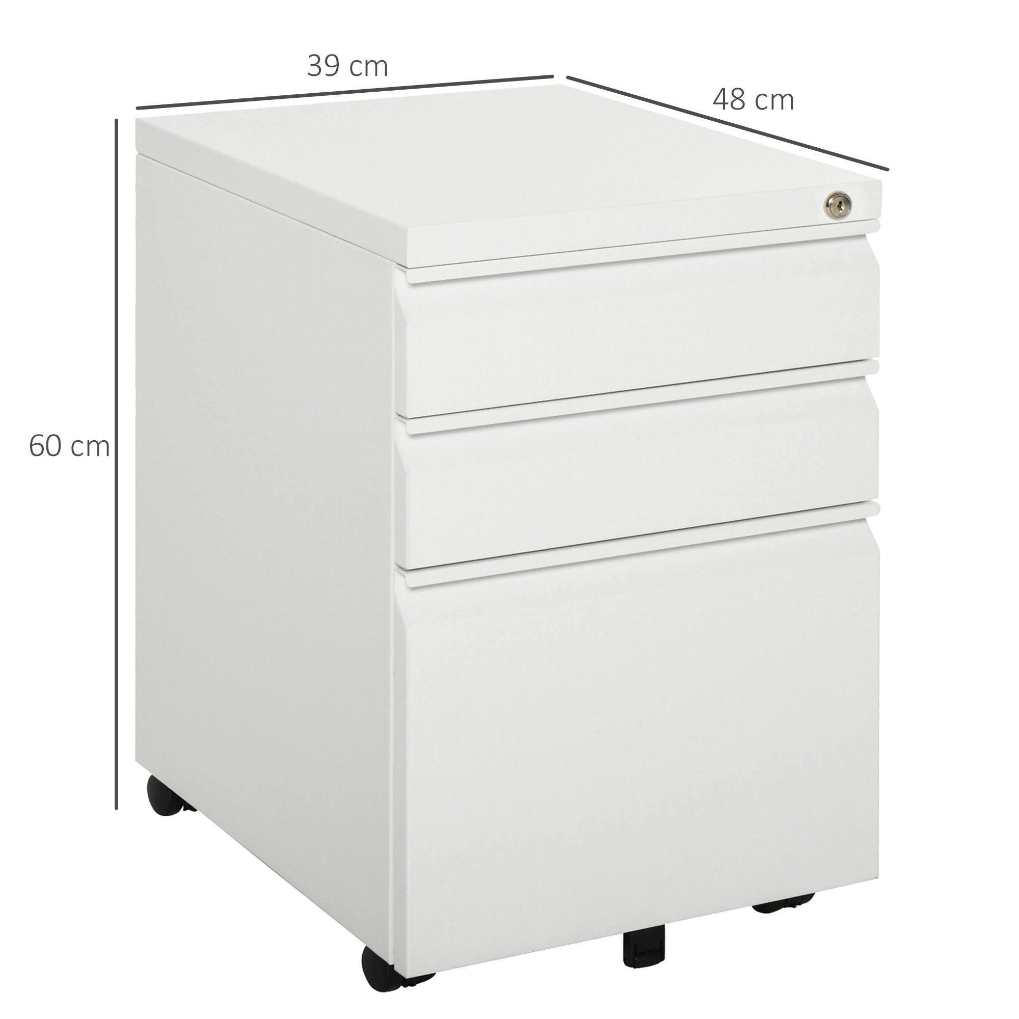 Vinsetto Mobile Vertical File Cabinet Lockable Metal Filling Cabinet with 3 Drawers Anti-tilt Design for Letter A4 Legal Size Fully Assembled Except Casters White