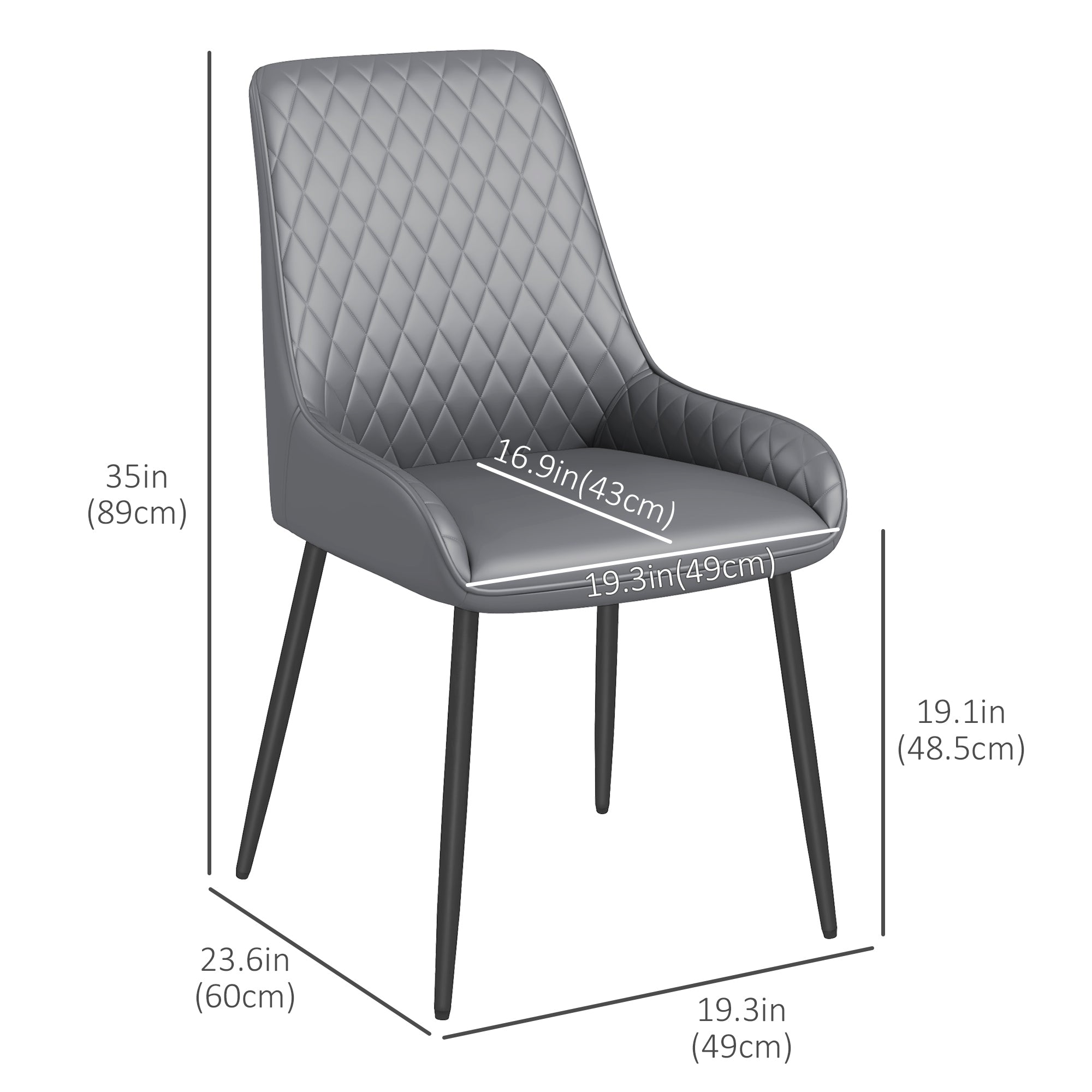 HOMCOM Dining Chairs Set of 4, Modern PU Leather Upholstered Kitchen Chairs with Diamond Tufted Backs and Steel Legs for Living Room, Dining Room, Bedroom, Grey