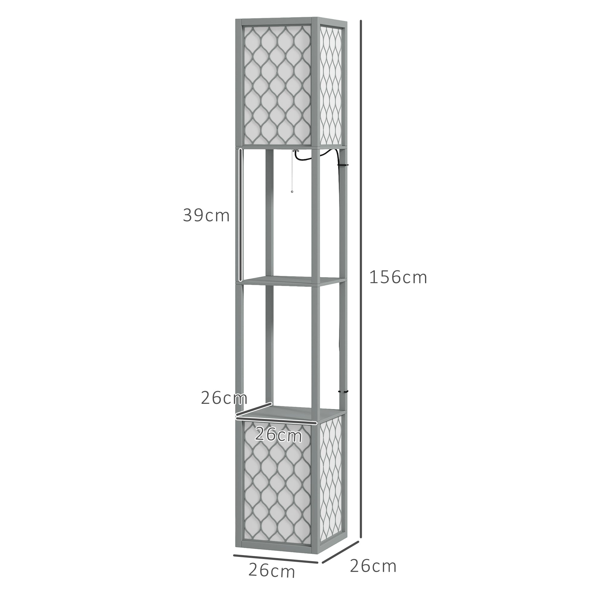 HOMCOM Floor Lamp with Shelves, Dual Light, Modern Tall Standing Lamps for Living Room, Bedroom, with Pull Chain Switch, Bulb not Included, Light Grey