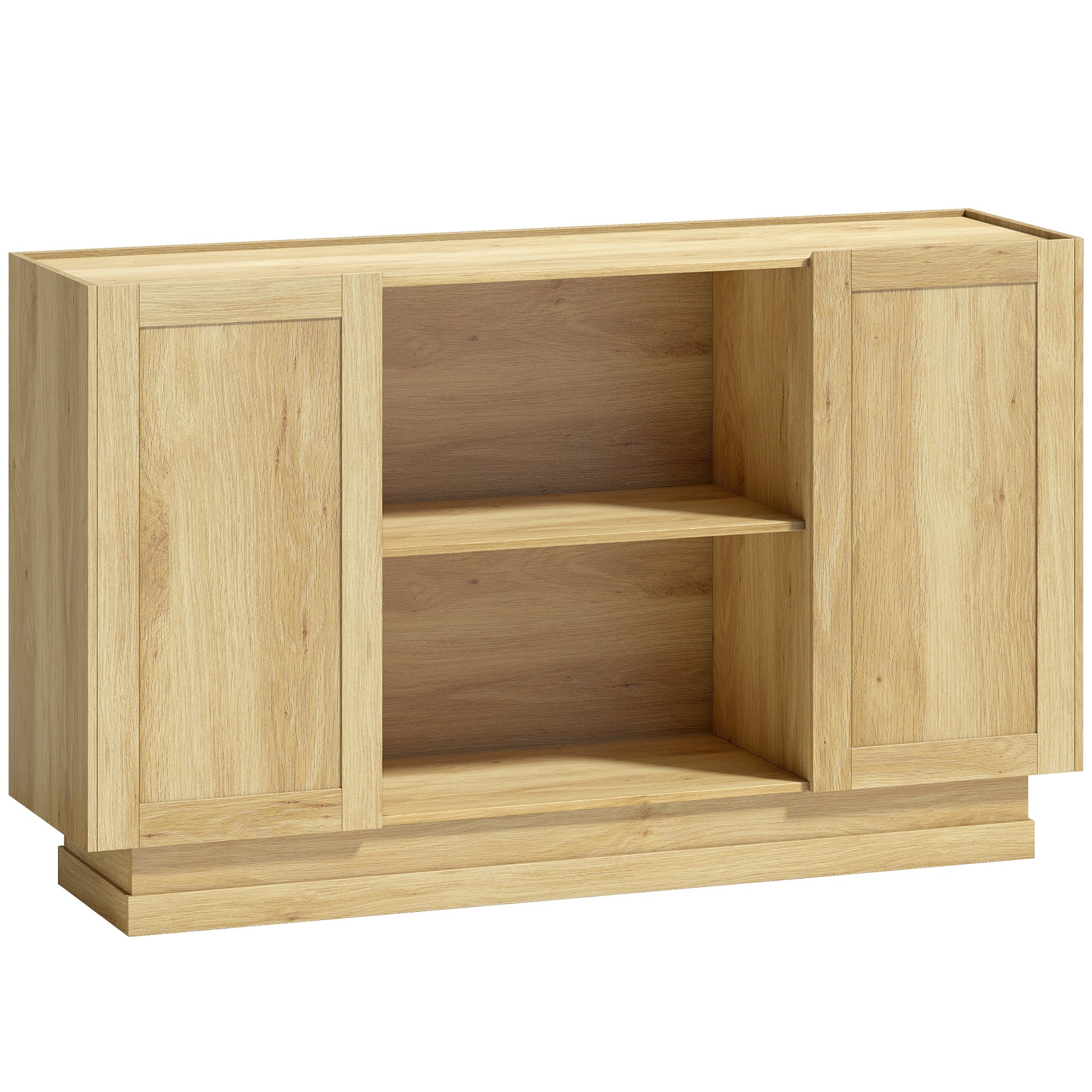 Sideboard Buffet Cabinet, 133 cm Modern Farmhouse Storage Cabinet with 2 Open Shelves, 2 Cupboards and Soft Close Doors for Dining Room, Living Room, Natural Wood Finish