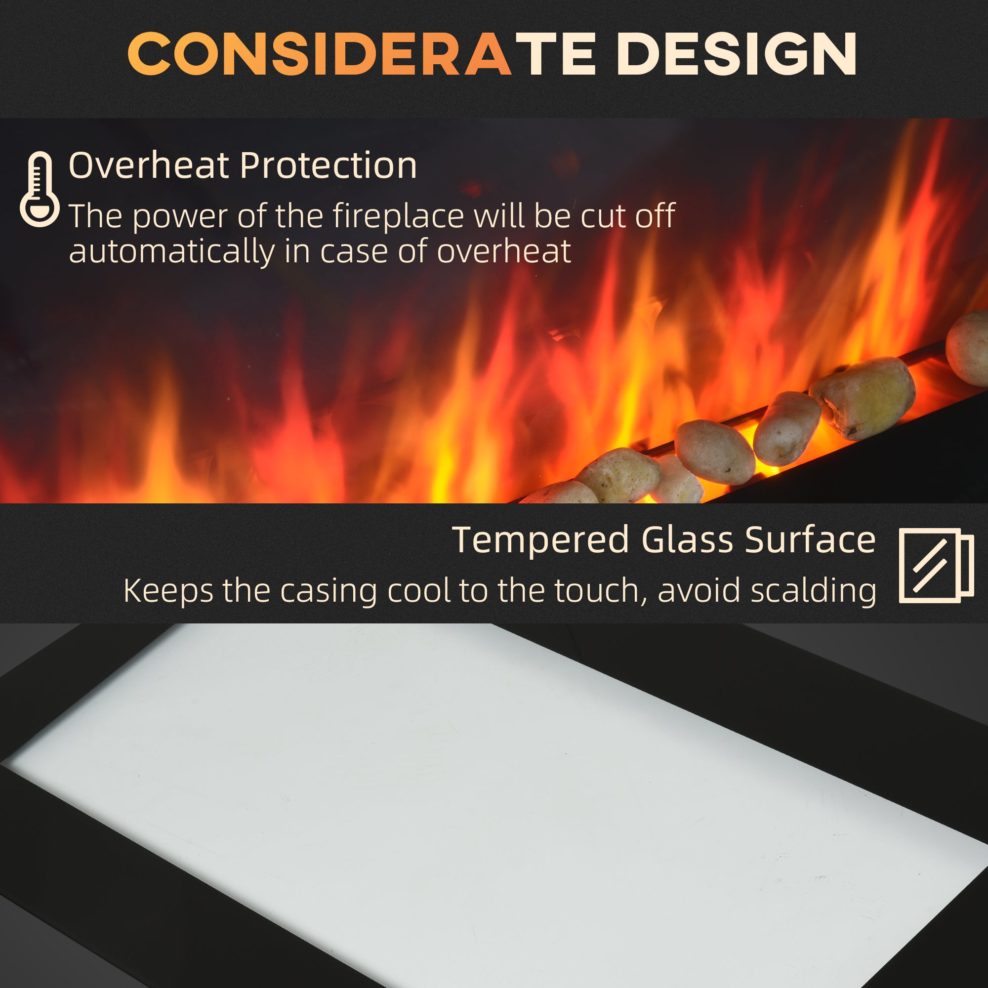 28 Inch Electric Fireplace, Wall Mounted Fireplace with Patented 7 Colour Adjustable LED Flame Effect, Remote Control, 2 Modes Heat, 750/1500W Heater for Living Room, Black