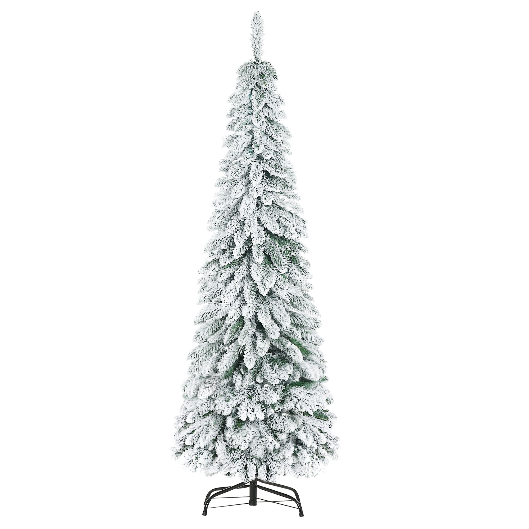 HOMCOM 6ft Tall Pencil Artificial Christmas Tree Xmas Tree with 523 Snow Flocked Branches, Downswept Shape, Steel Base