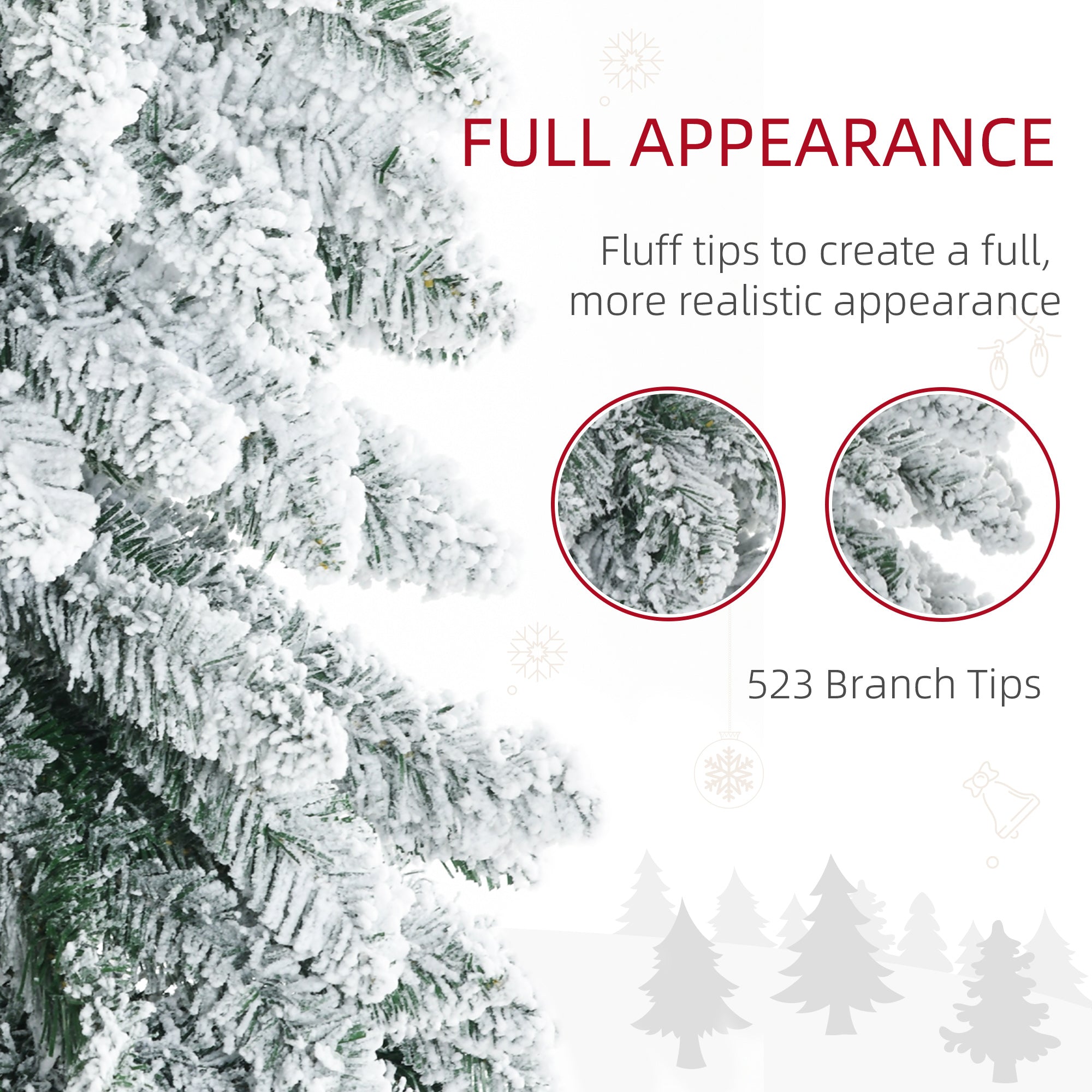 HOMCOM 6ft Tall Pencil Artificial Christmas Tree Xmas Tree with 523 Snow Flocked Branches, Downswept Shape, Steel Base
