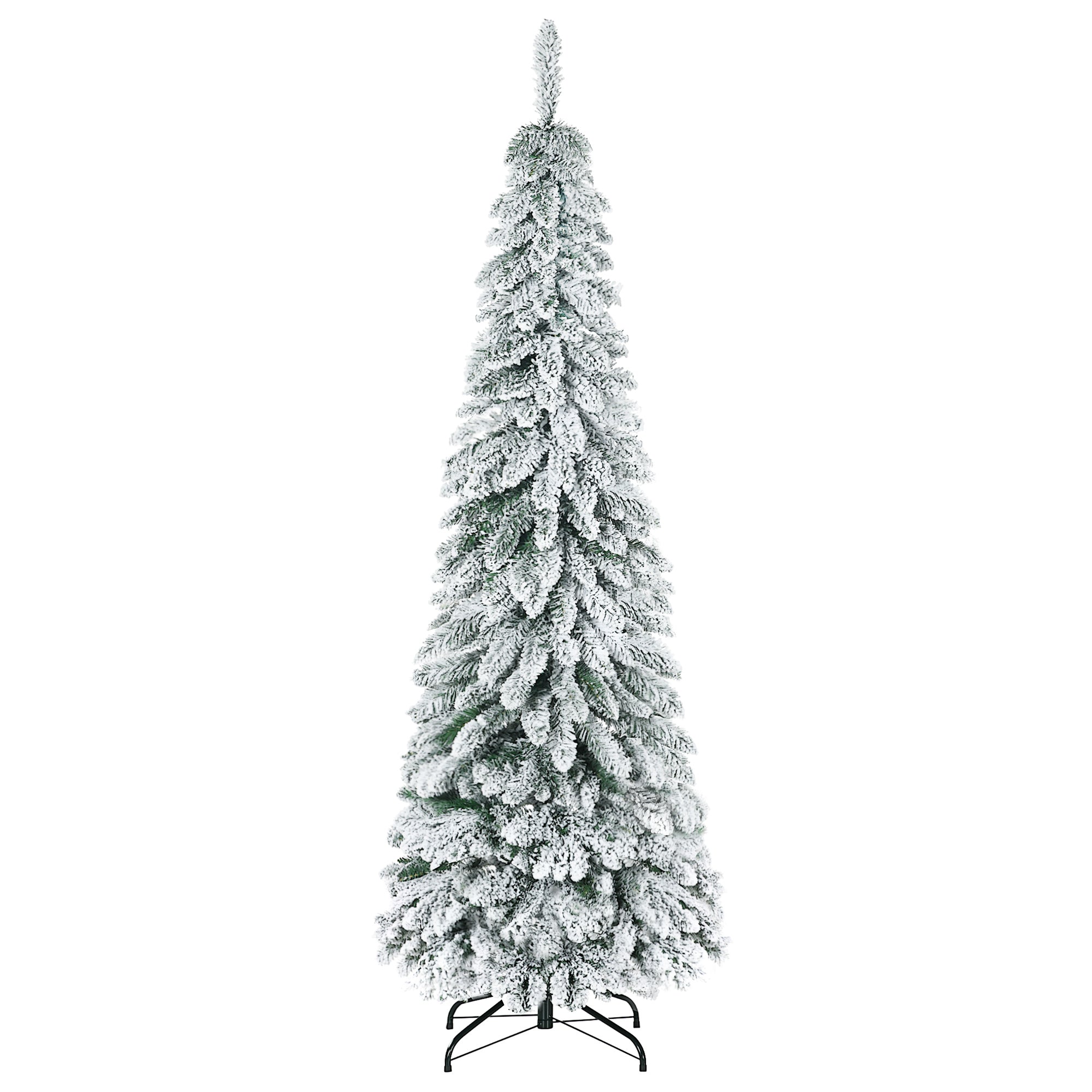 HOMCOM 6ft Tall Pencil Artificial Christmas Tree Xmas Tree with 523 Snow Flocked Branches, Downswept Shape, Steel Base