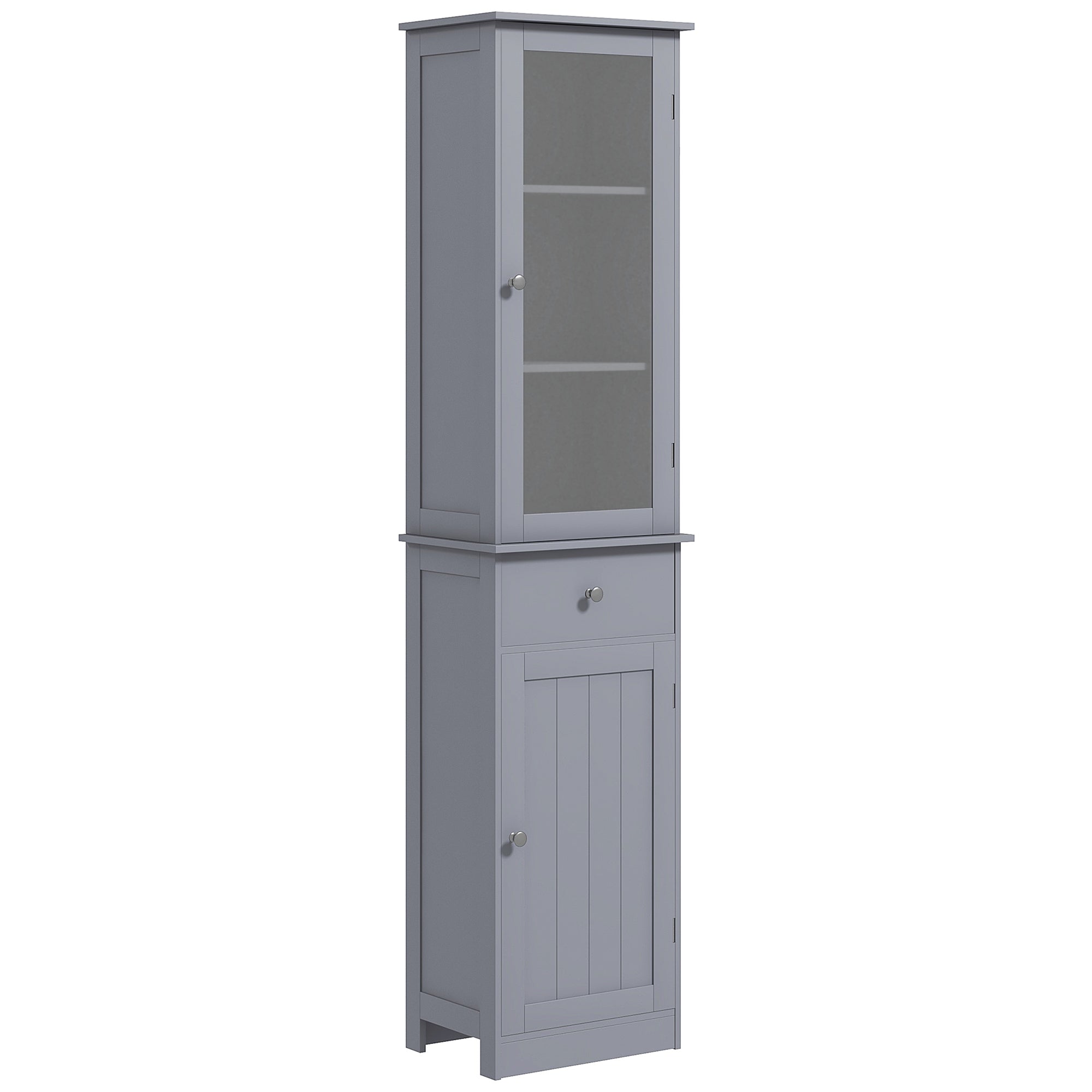 kleankin Tall Bathroom Cabinet, Narrow Storage Cabinet with Acrylic Door, Drawer, and 3 Shelves, Gray