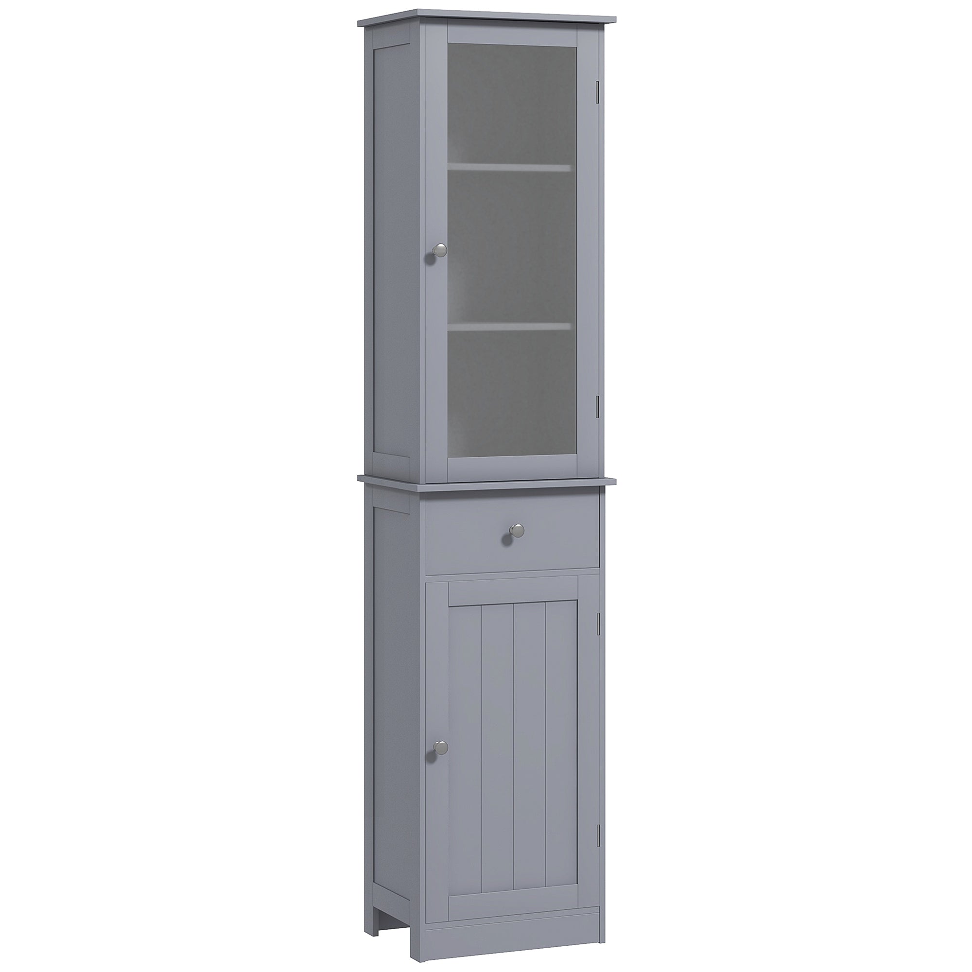 kleankin Tall Bathroom Cabinet, Narrow Storage Cabinet with Acrylic Door, Drawer, and 3 Shelves, Gray