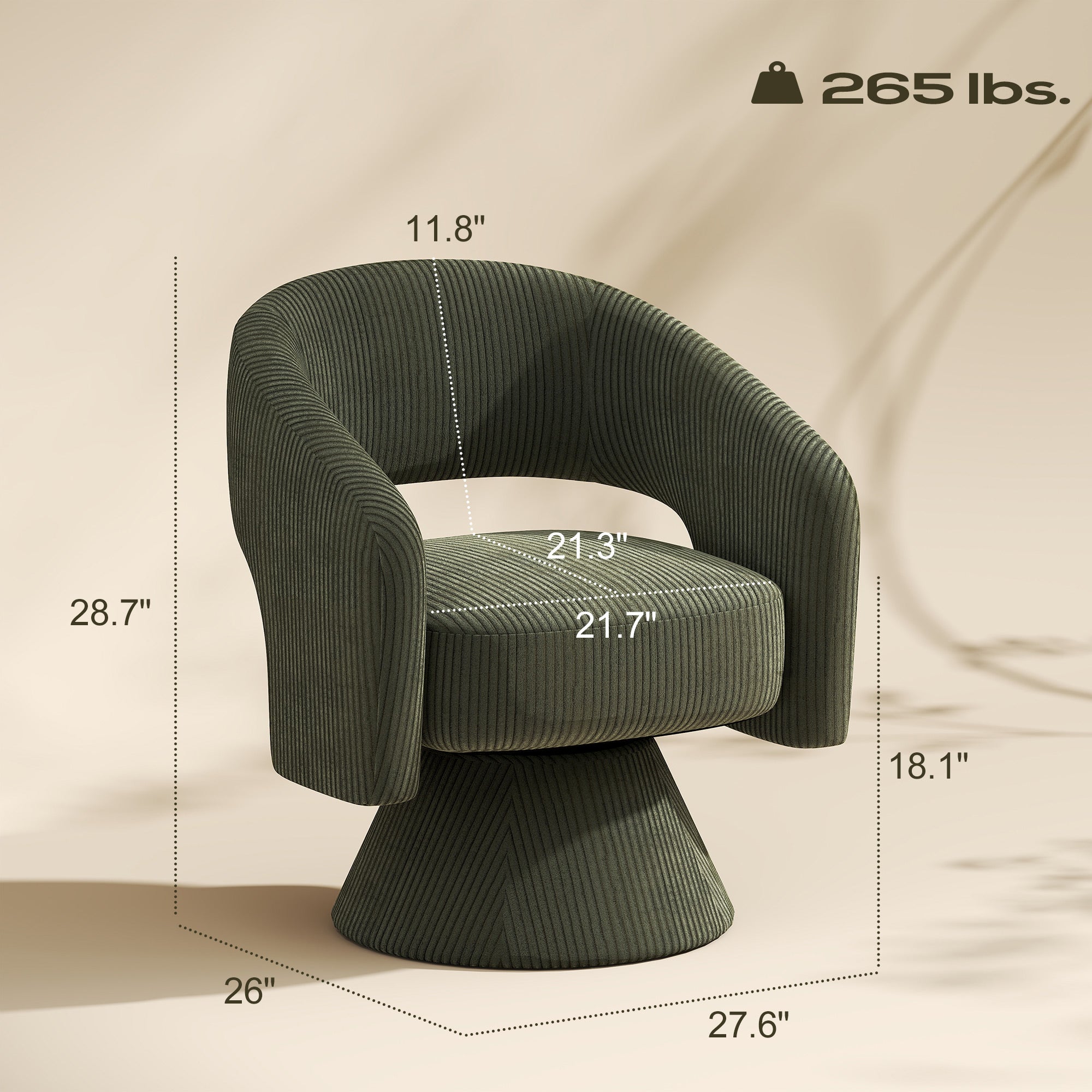 360° Swivel Accent Chair, Corduroy Upholstered Barrel Chair, Modern Armchair with Thick Padding for Living Room, Bedroom, Reading Room, Green