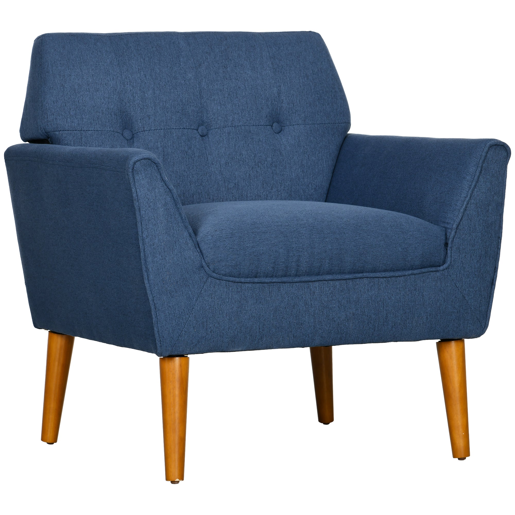 Traditional Accent Chair Button Tufted Armchair with Wood Legs for Living Room Bedroom Blue