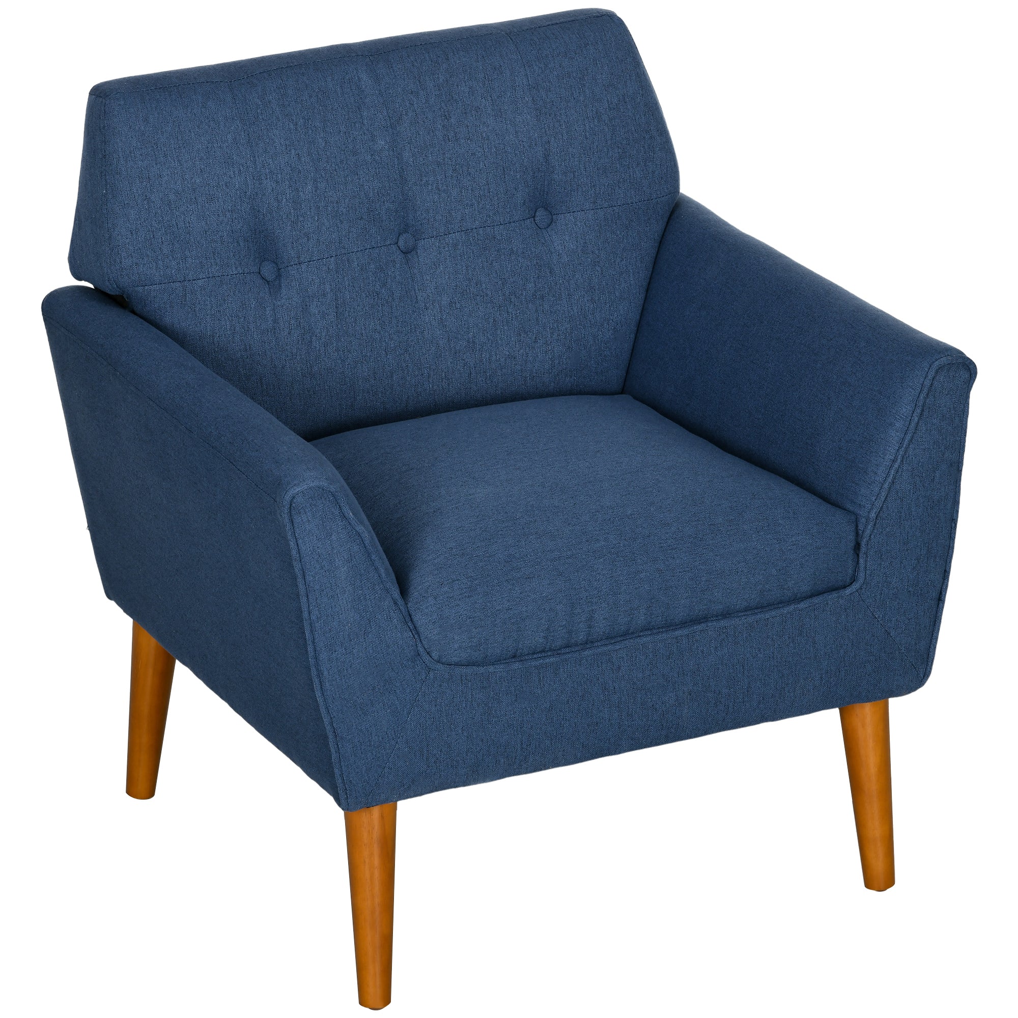 Traditional Accent Chair Button Tufted Armchair with Wood Legs for Living Room Bedroom Blue