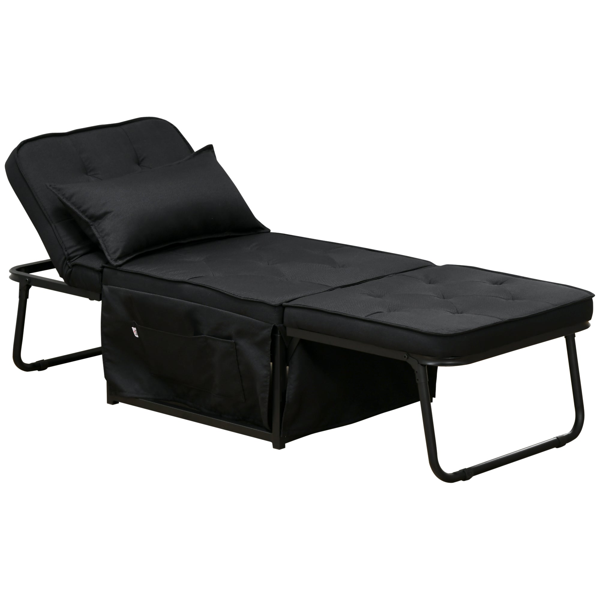 HOMCOM Folding Chair Bed, 4-in-1 Convertible Sleeper Chair with Adjustable Backrest, Pillow, Side Pockets, Armchair for Bedroom, Living Room, Black