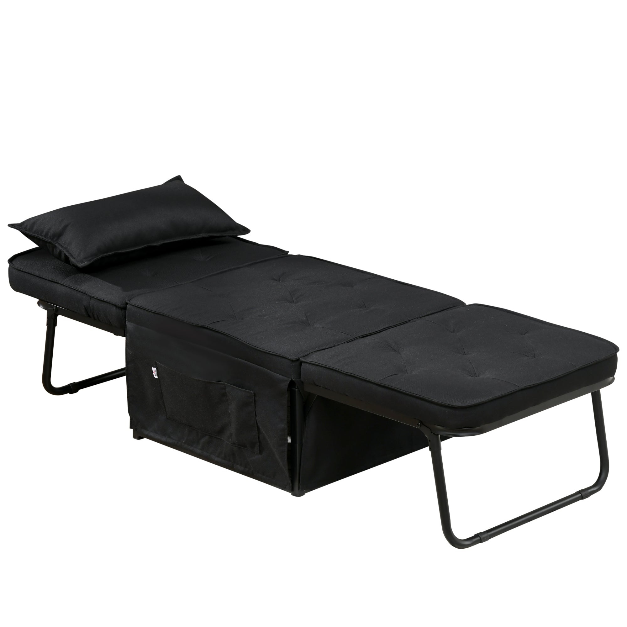 HOMCOM Folding Chair Bed, 4-in-1 Convertible Sleeper Chair with Adjustable Backrest, Pillow, Side Pockets, Armchair for Bedroom, Living Room, Black