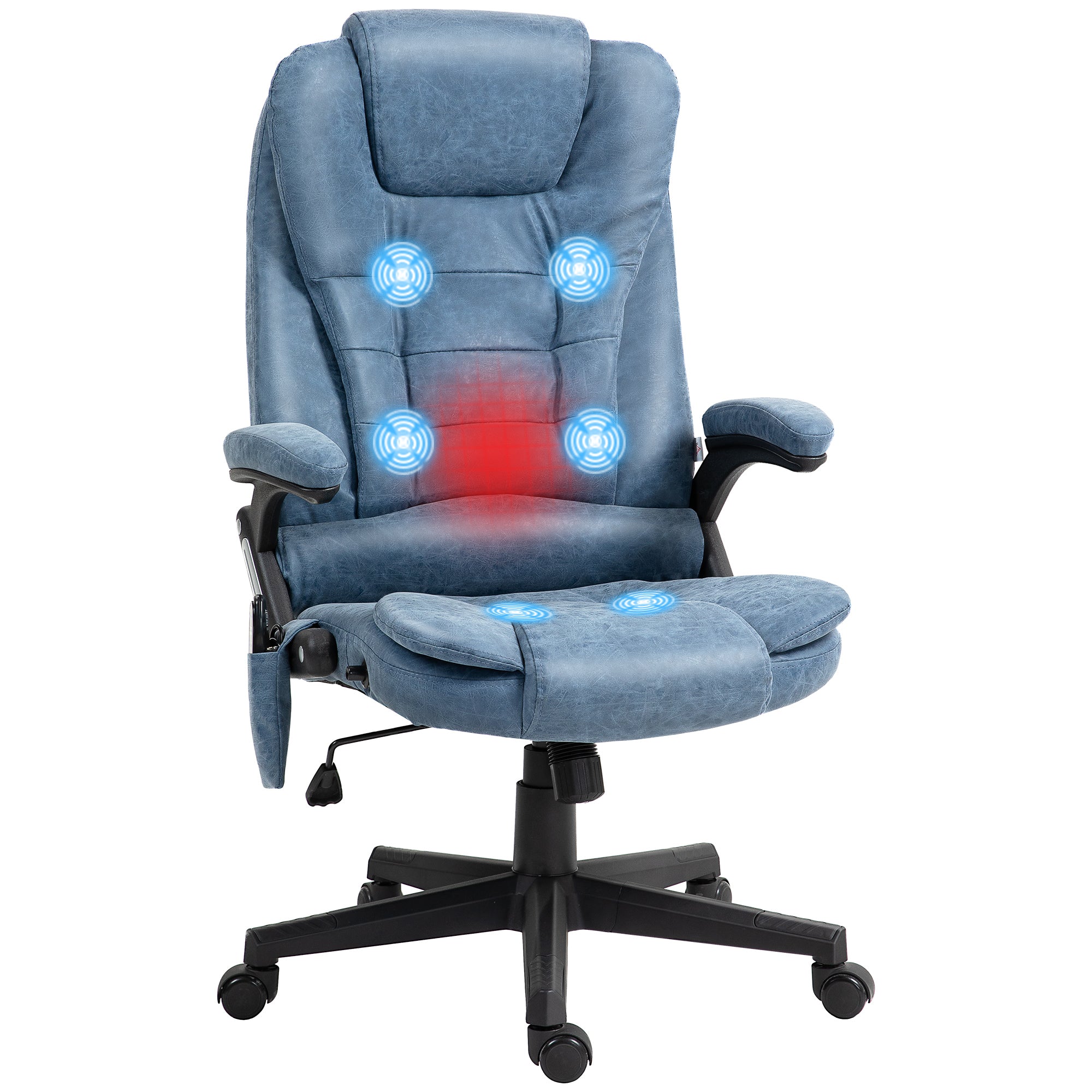 Massage Office Chair, Heated Reclining Computer Chair with 6 Vibration Points, Armrest and Remote, Blue