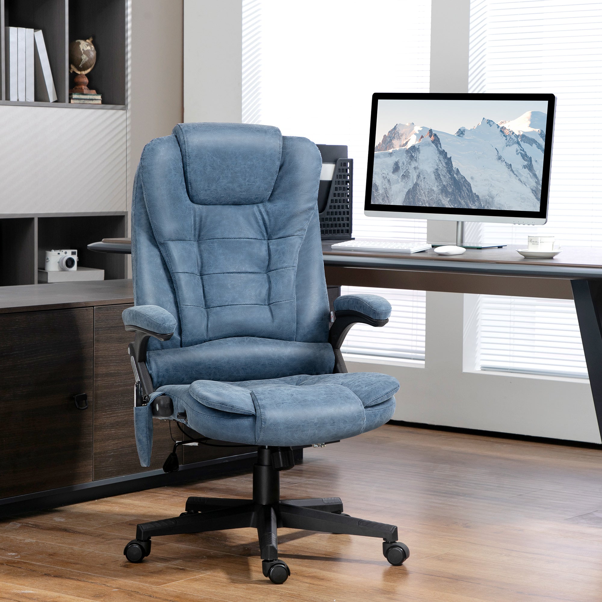 Massage Office Chair, Heated Reclining Computer Chair with 6 Vibration Points, Armrest and Remote, Blue