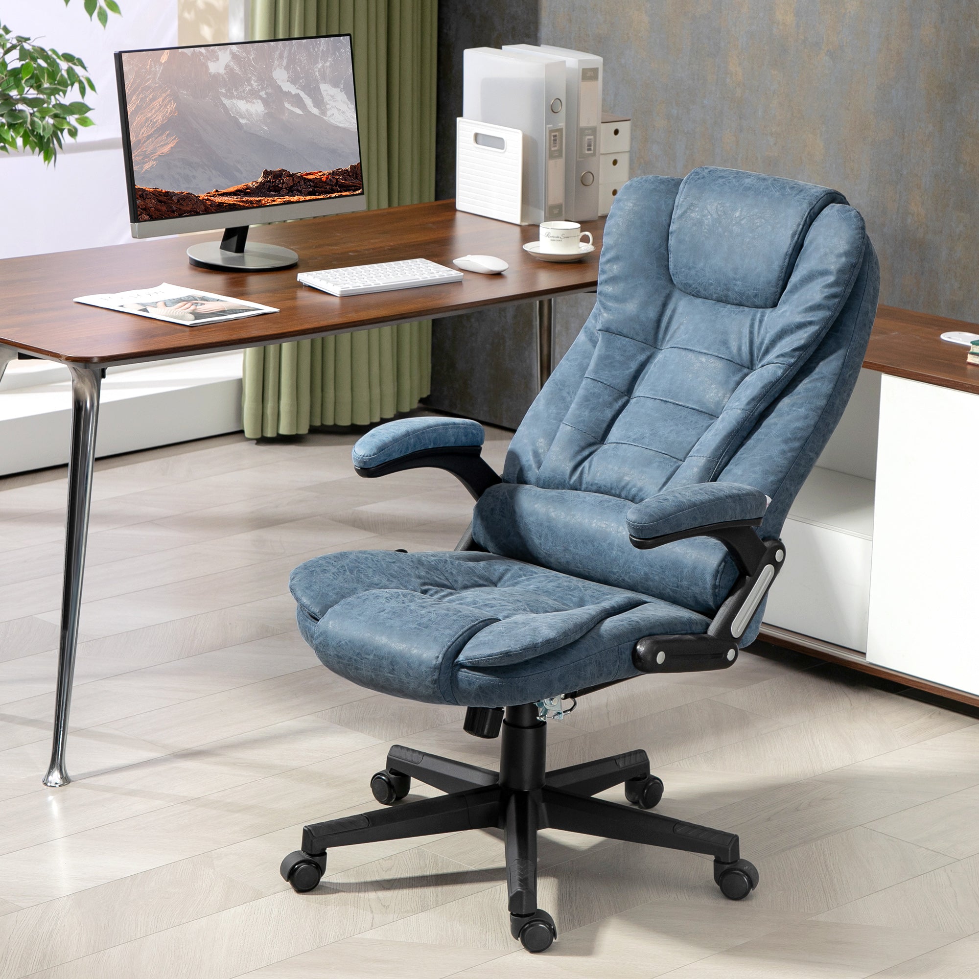 Massage Office Chair, Heated Reclining Computer Chair with 6 Vibration Points, Armrest and Remote, Blue